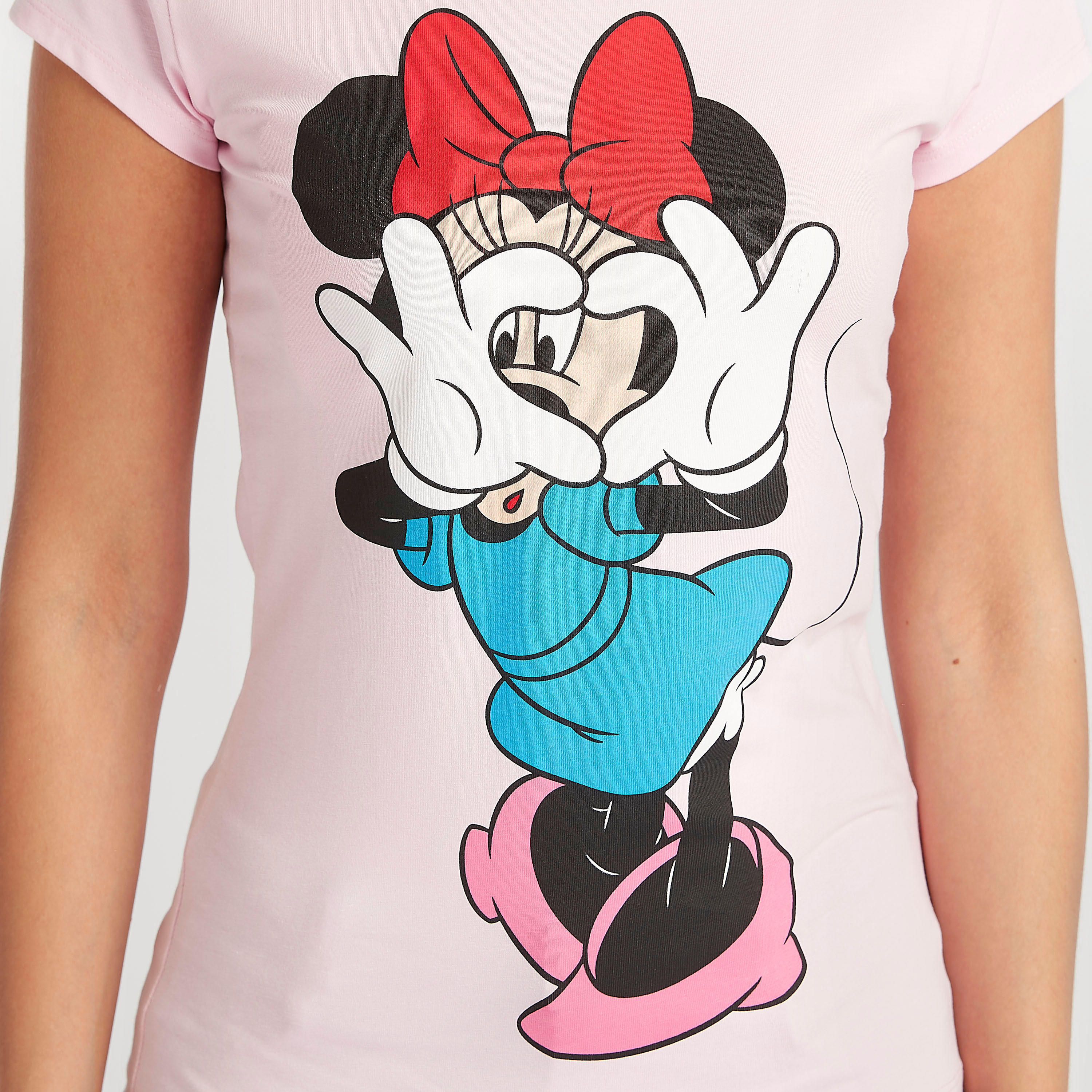 Minnie Mouse Print Crew Neck T-shirt with Cap Sleeves-women-clothing-tshirts-image-3