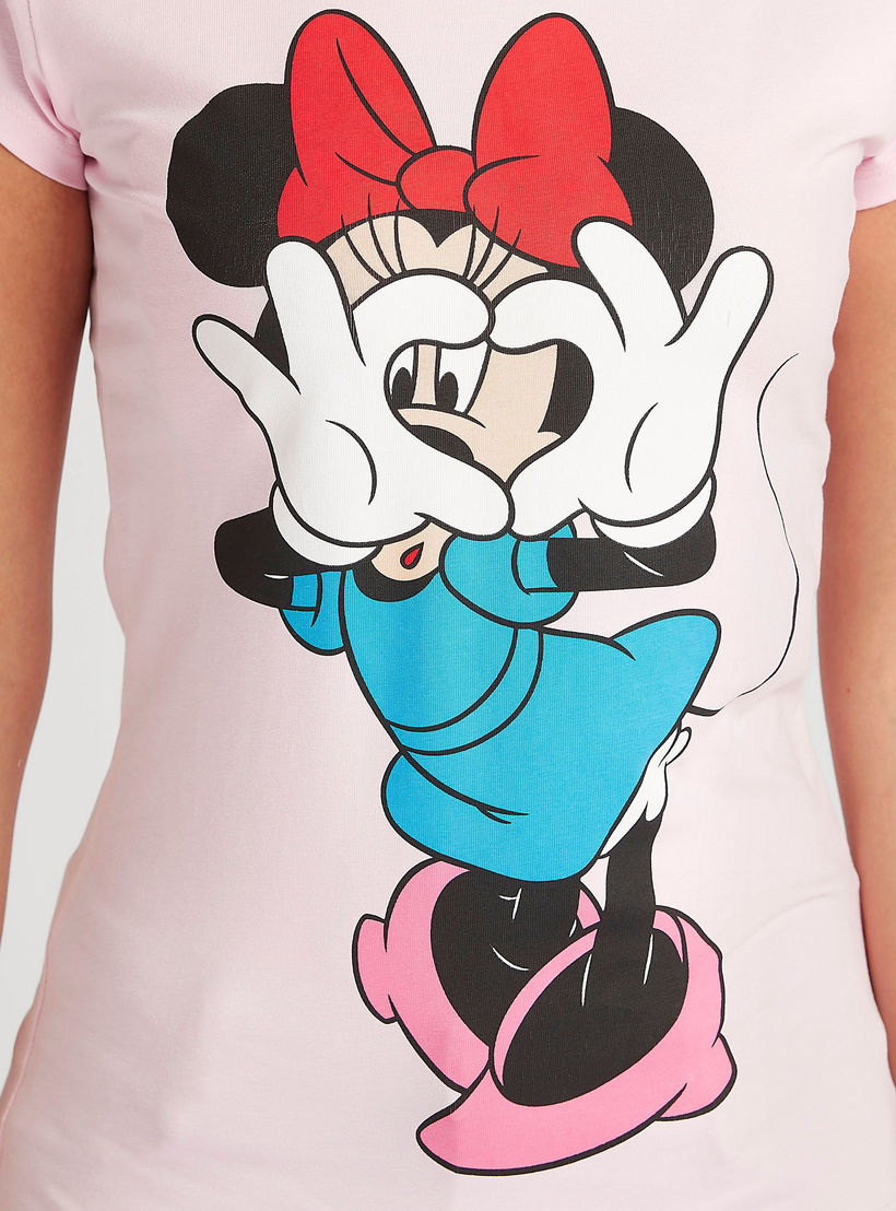 Minnie Mouse Print Crew Neck T-shirt with Cap Sleeves-women-clothing-tshirts-image-3