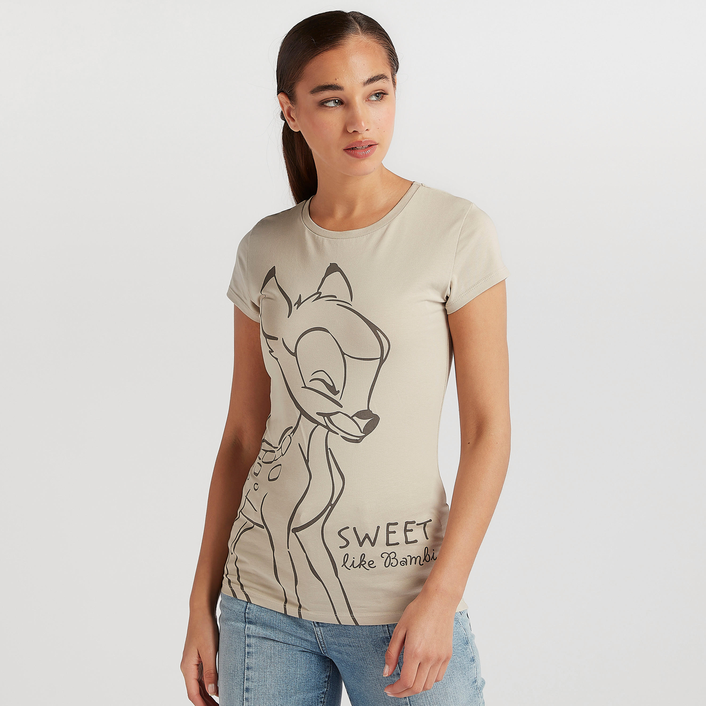 تيشيرت بياقة مستديرة وأكمام كاب وطبعات بامبي-women-clothing-tshirts-image-4
