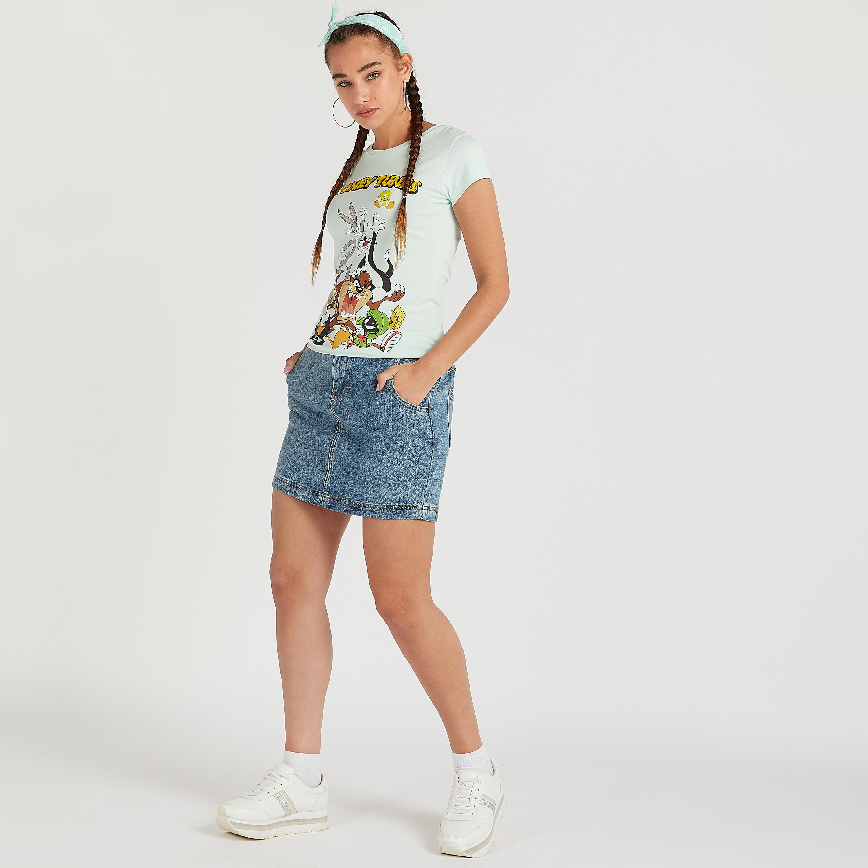 تيشيرت بياقة ضيقة وأكمام كاب وطبعات لوني تيونر-women-clothing-tshirts-image-3