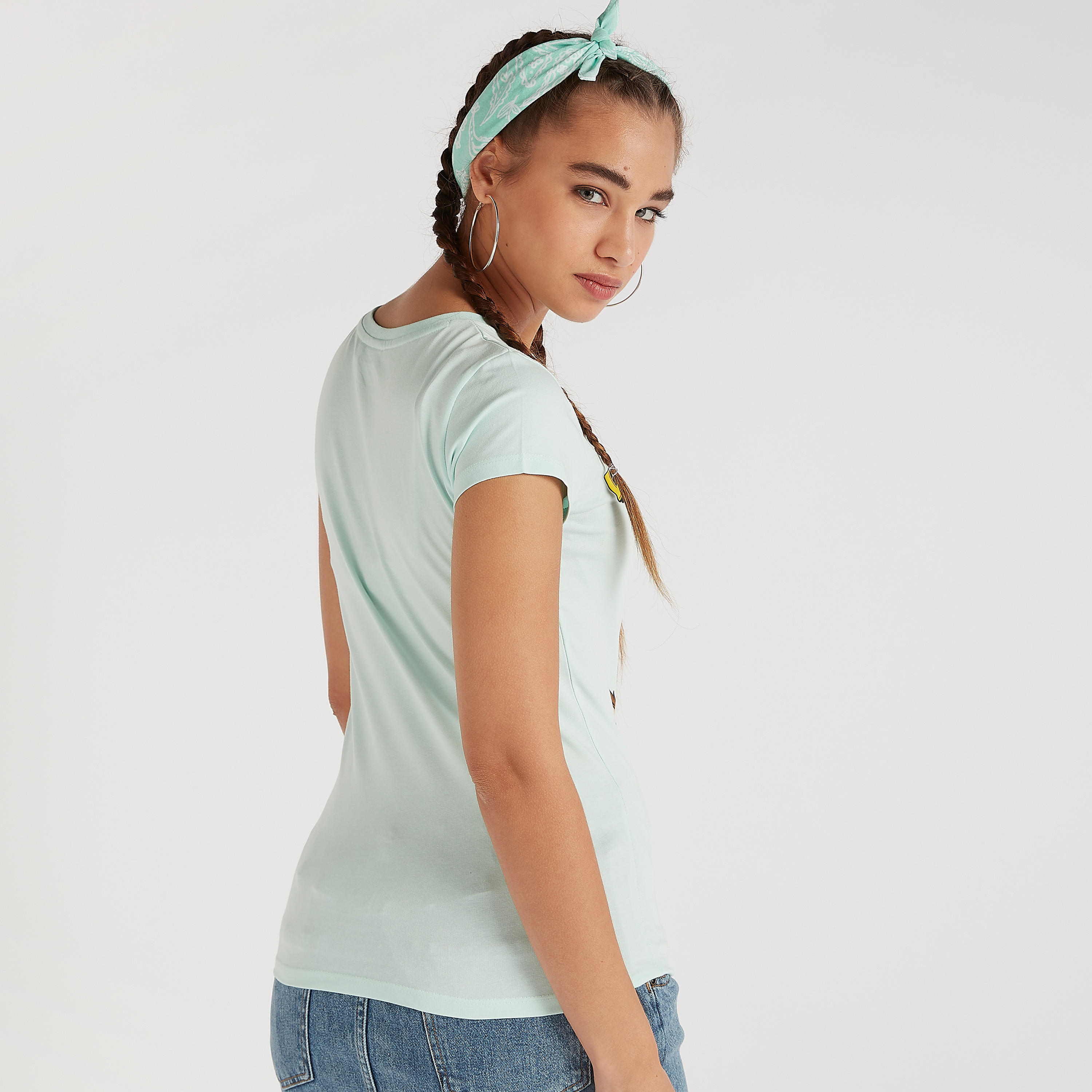 تيشيرت بياقة ضيقة وأكمام كاب وطبعات لوني تيونر-women-clothing-tshirts-image-4