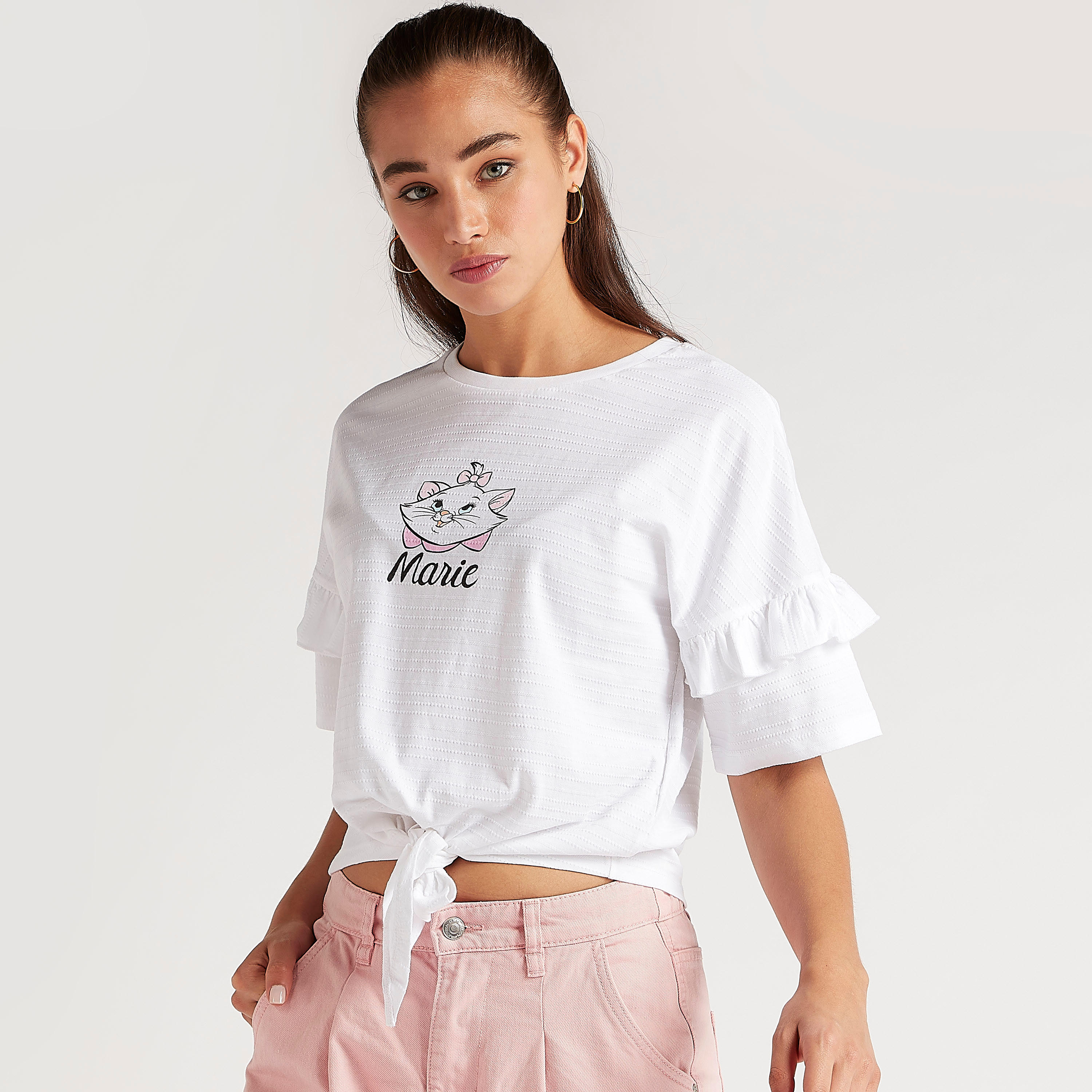 تيشيرت قصير بأكمام قصيرة وأربطة وطبعات ماري-women-clothing-tshirts-image-1