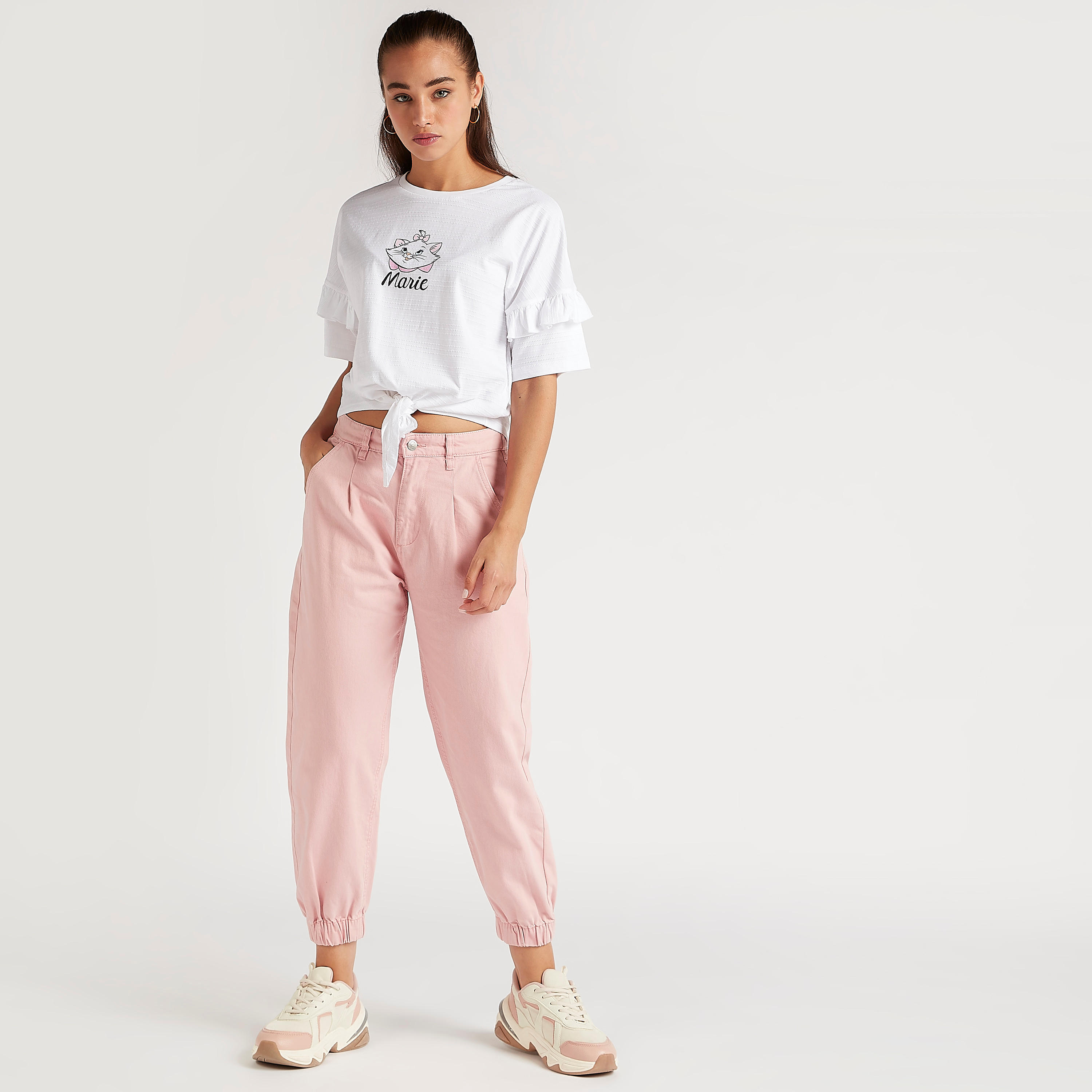 تيشيرت قصير بأكمام قصيرة وأربطة وطبعات ماري-women-clothing-tshirts-image-2