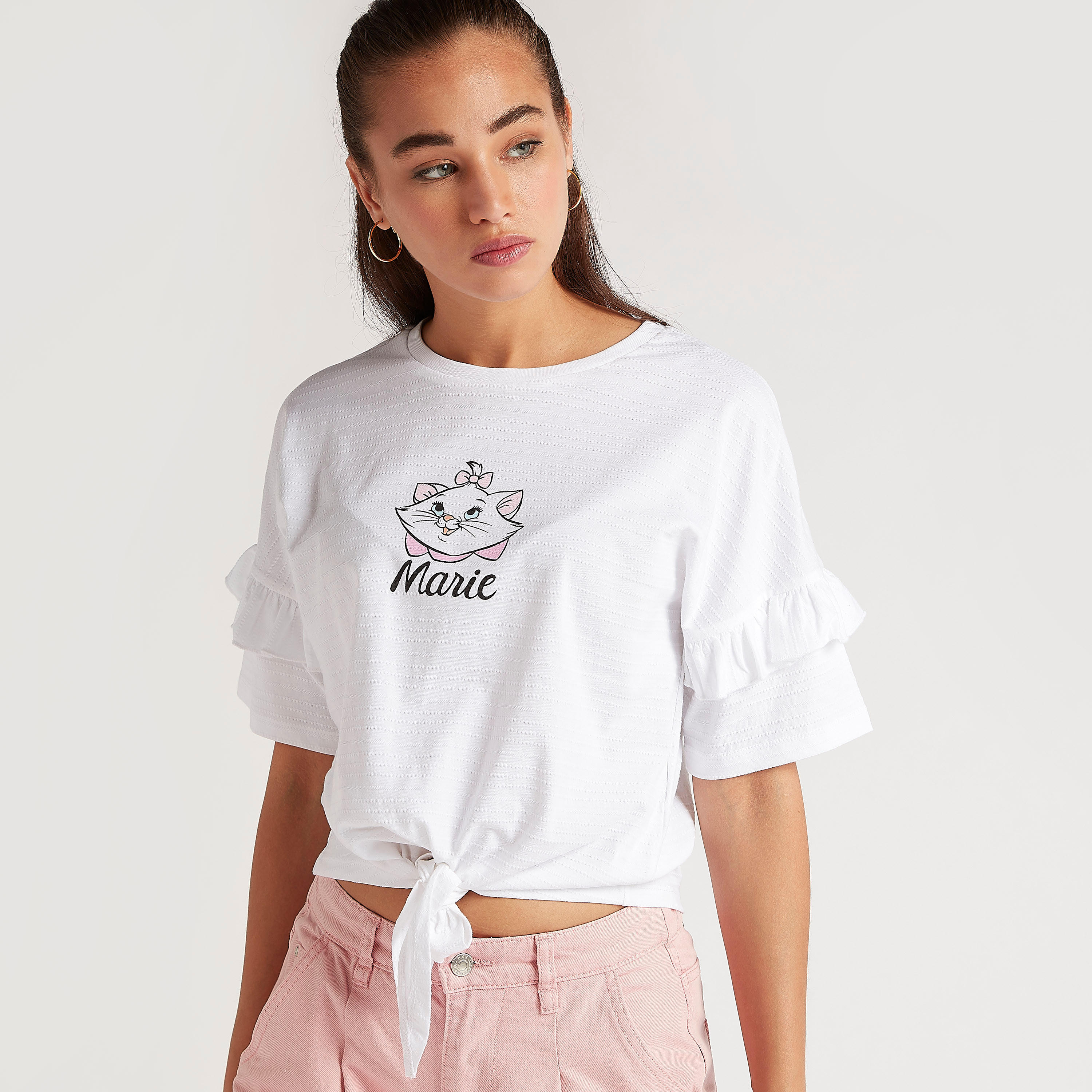 تيشيرت قصير بأكمام قصيرة وأربطة وطبعات ماري-women-clothing-tshirts-image-5