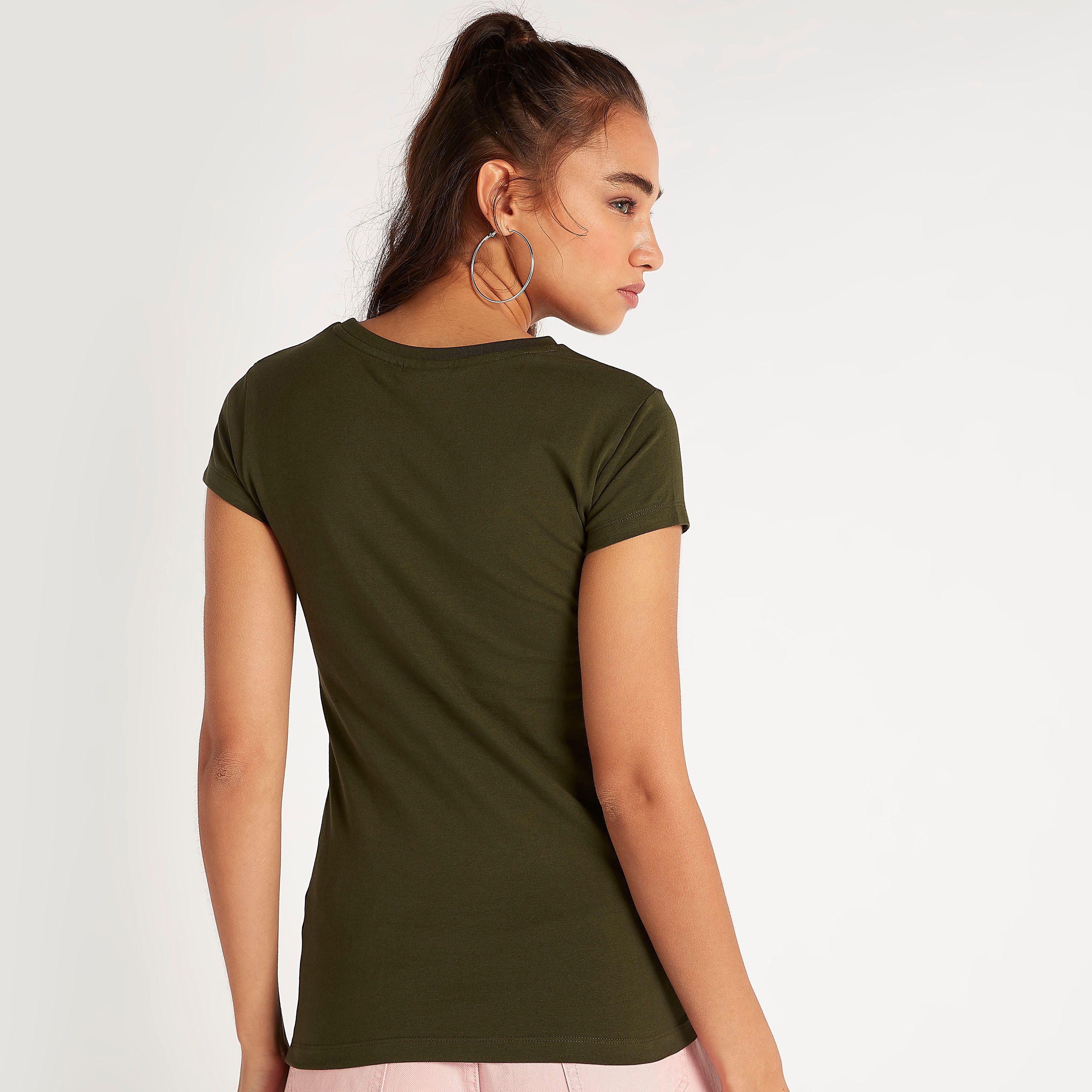 The Pink Panther Print Crew Neck T-shirt with Cap Sleeves-women-clothing-tshirts-image-4