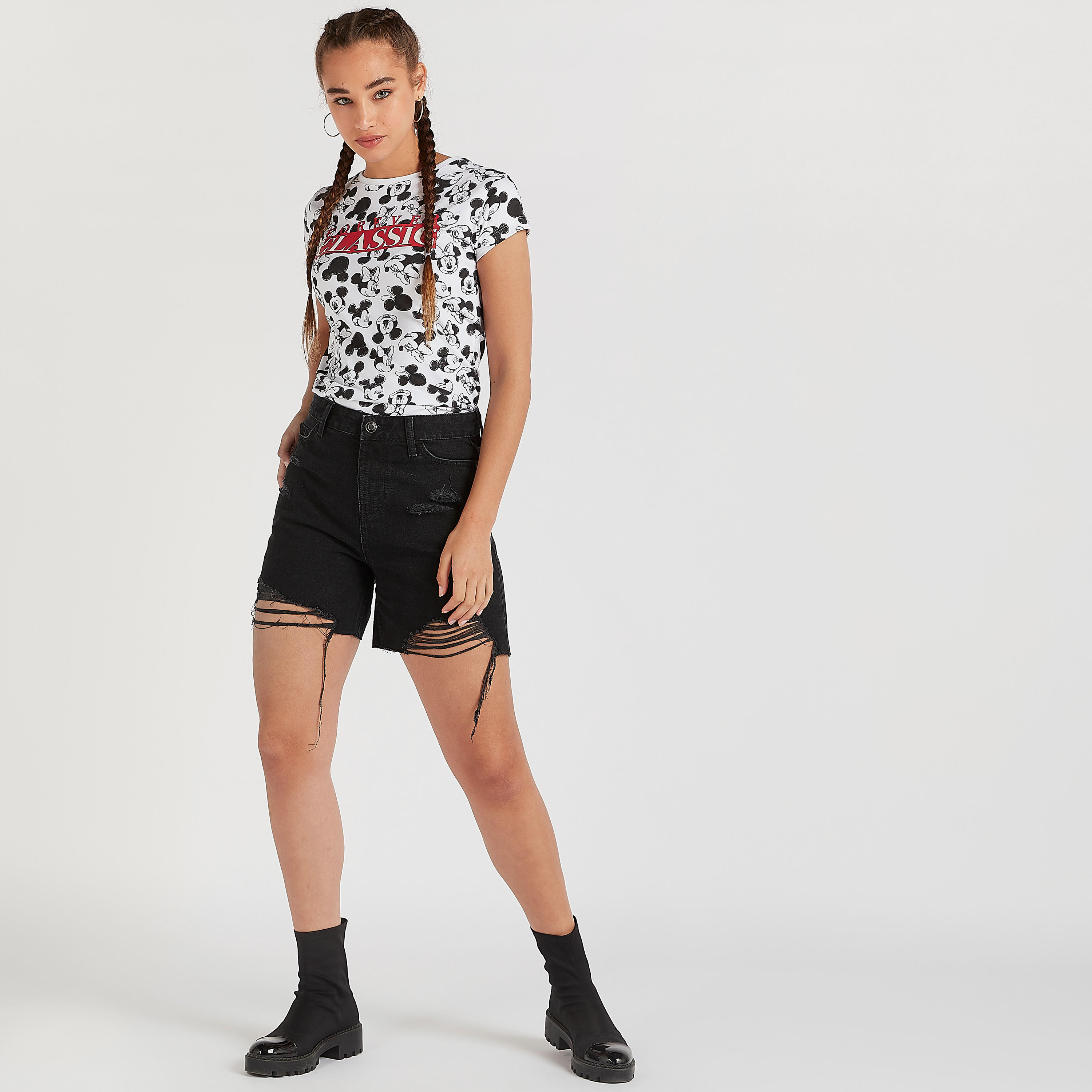 تيشيرت بأكمام كاب وطبعات ميكي وميني ماوس-women-clothing-tshirts-image-3