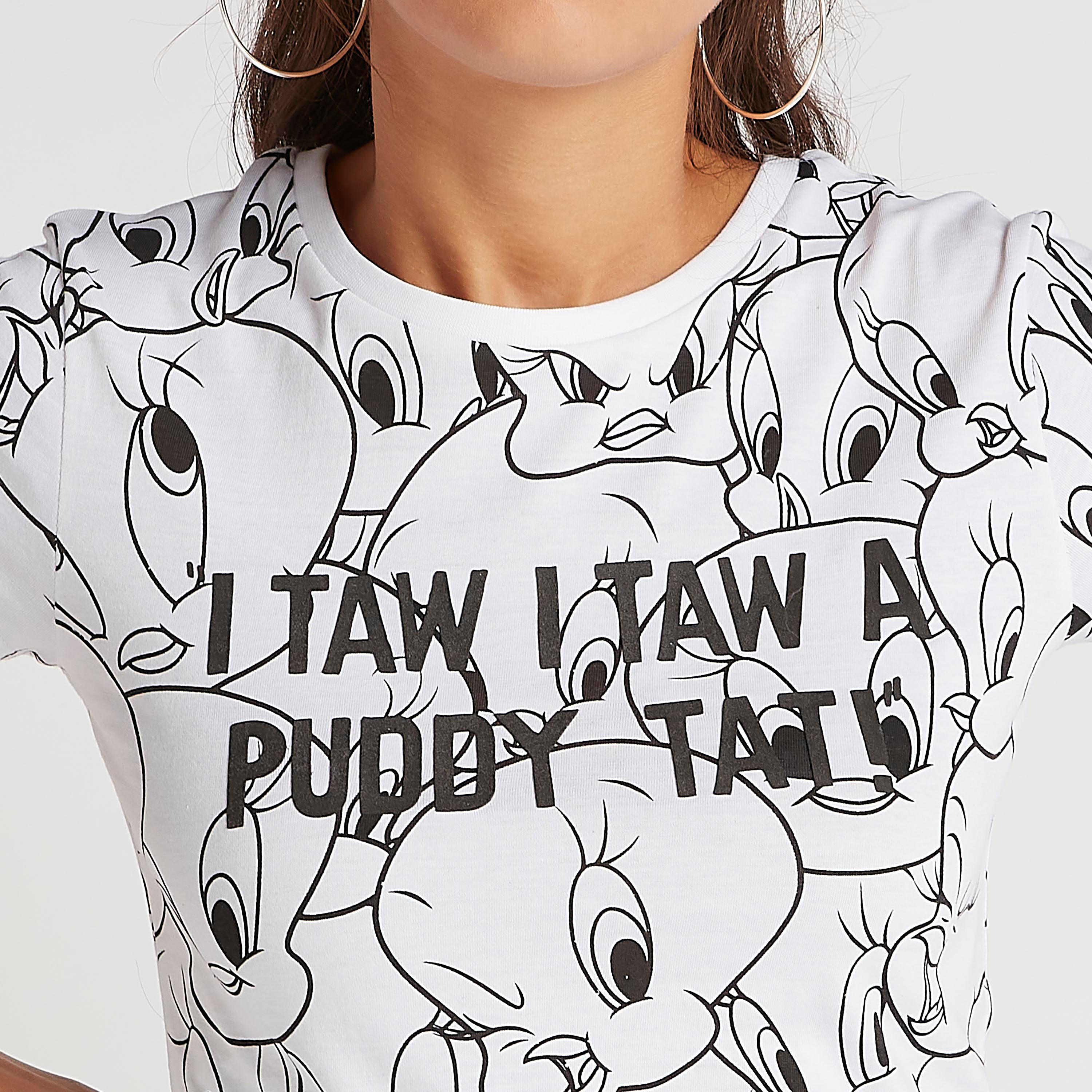 Tweety Print Crew Neck T-shirt with Cap Sleeves-women-clothing-tshirts-image-3