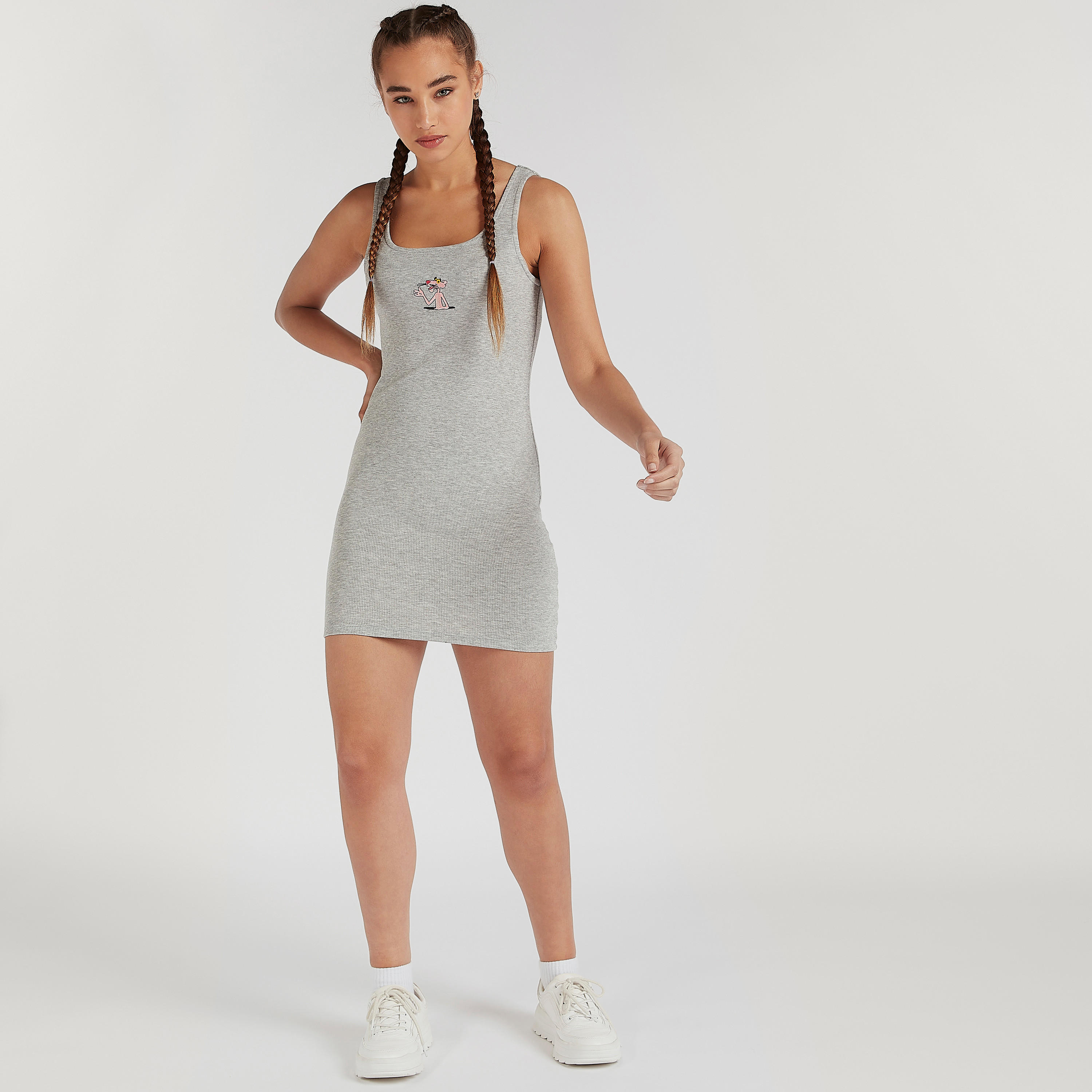 فستان ضيق قصير دون أكمام بطبعة النمر الوردي-women-clothing-dresses-image-2