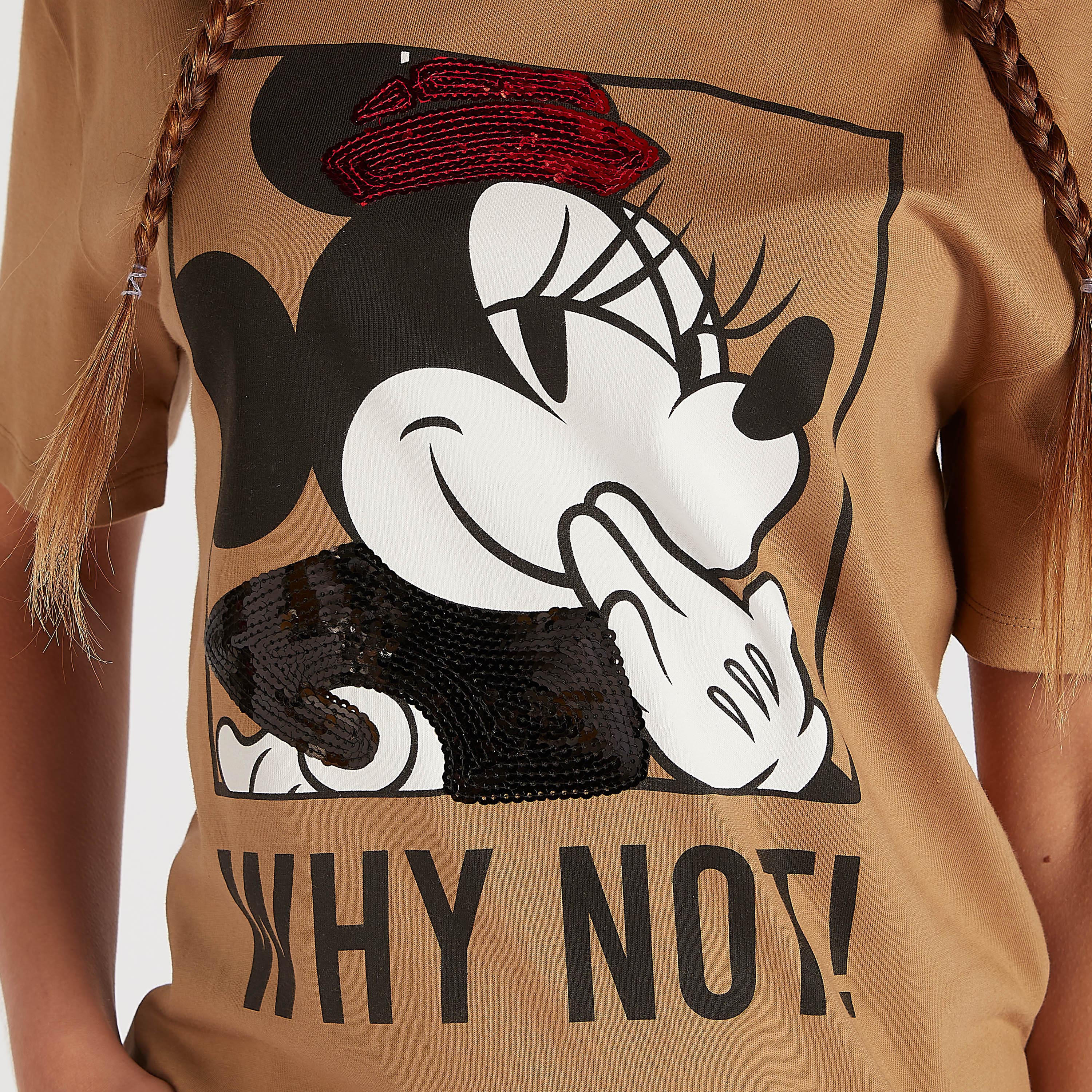 تيشيرت طويل بياقة ضيّقة وأكمام قصيرة وطبعات ميكي ماوس-women-clothing-tshirts-image-6