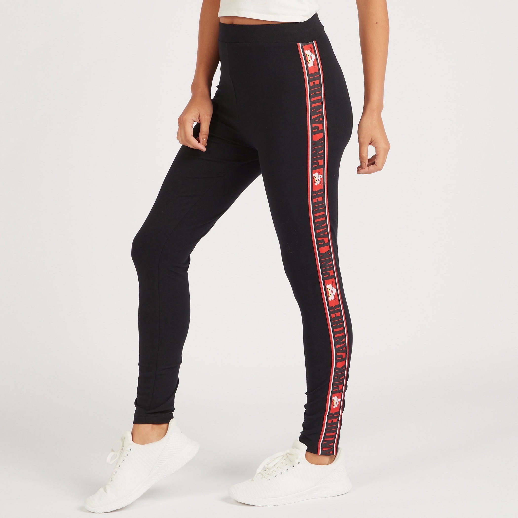 بنطلون ليقنز بخصر متوسط الارتفاع وطبعات بينك بانتر وتفاصيل شريطة-women-clothing-bottoms-leggings-image-1