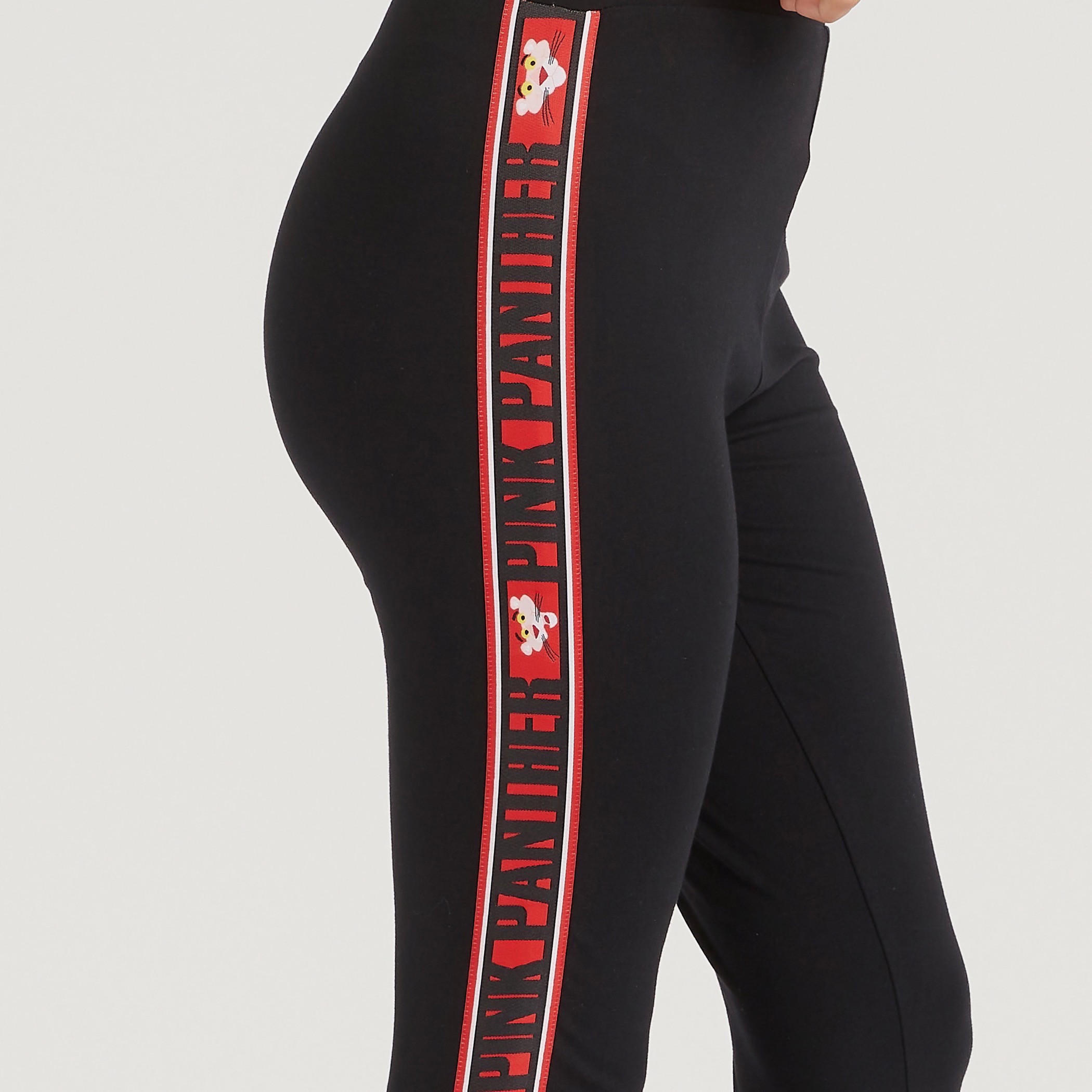 بنطلون ليقنز بخصر متوسط الارتفاع وطبعات بينك بانتر وتفاصيل شريطة-women-clothing-bottoms-leggings-image-3