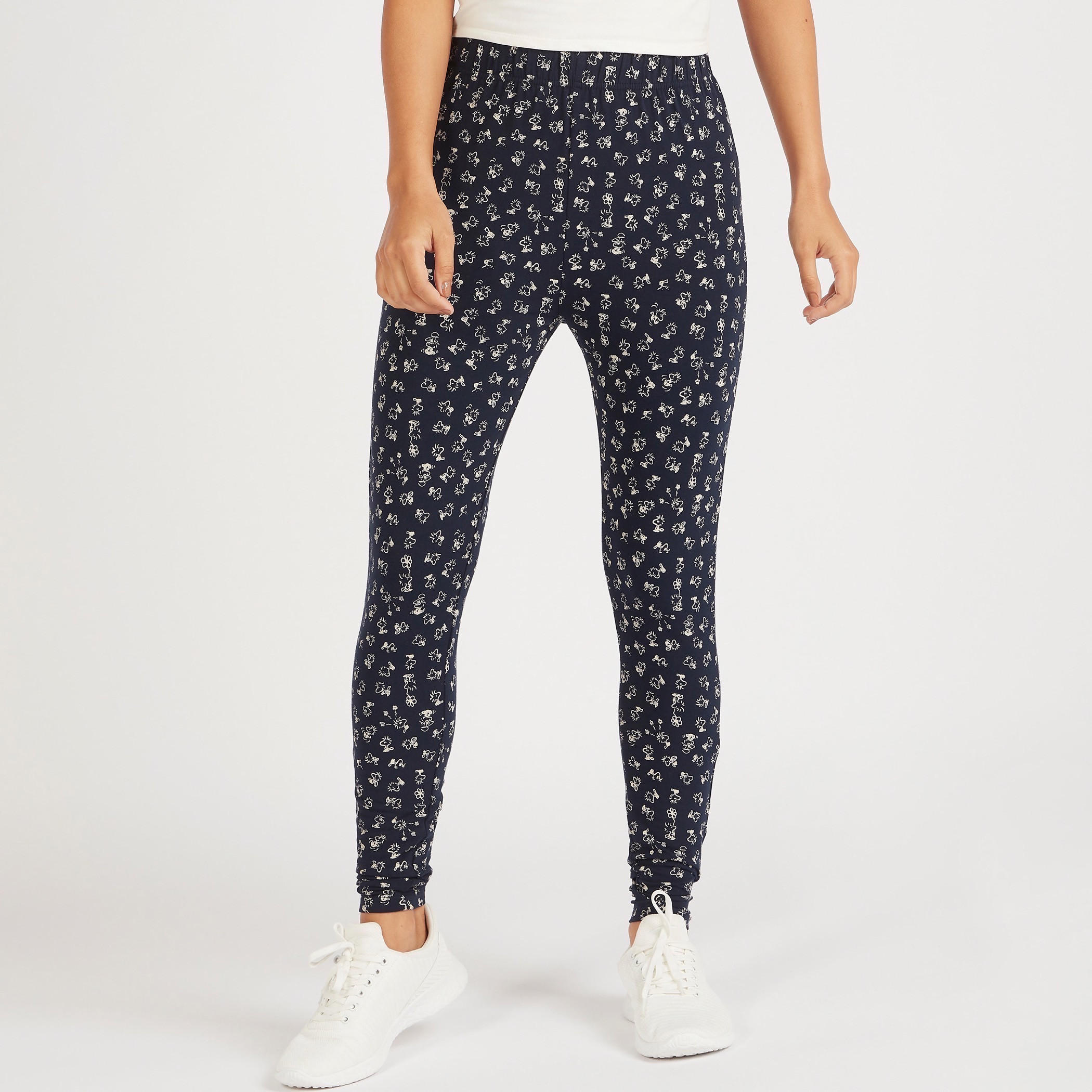 Peanuts Print Mid-Rise Leggings with Elasticated Waistband-women-clothing-bottoms-leggings-image-1