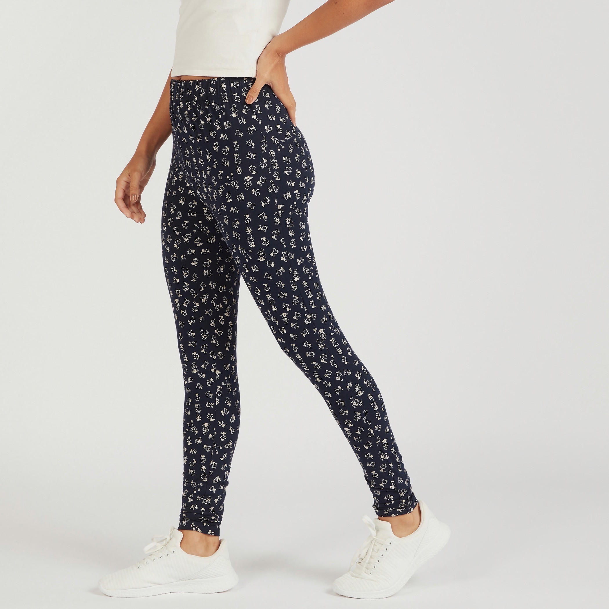 Peanuts Print Mid-Rise Leggings with Elasticated Waistband-women-clothing-bottoms-leggings-image-3