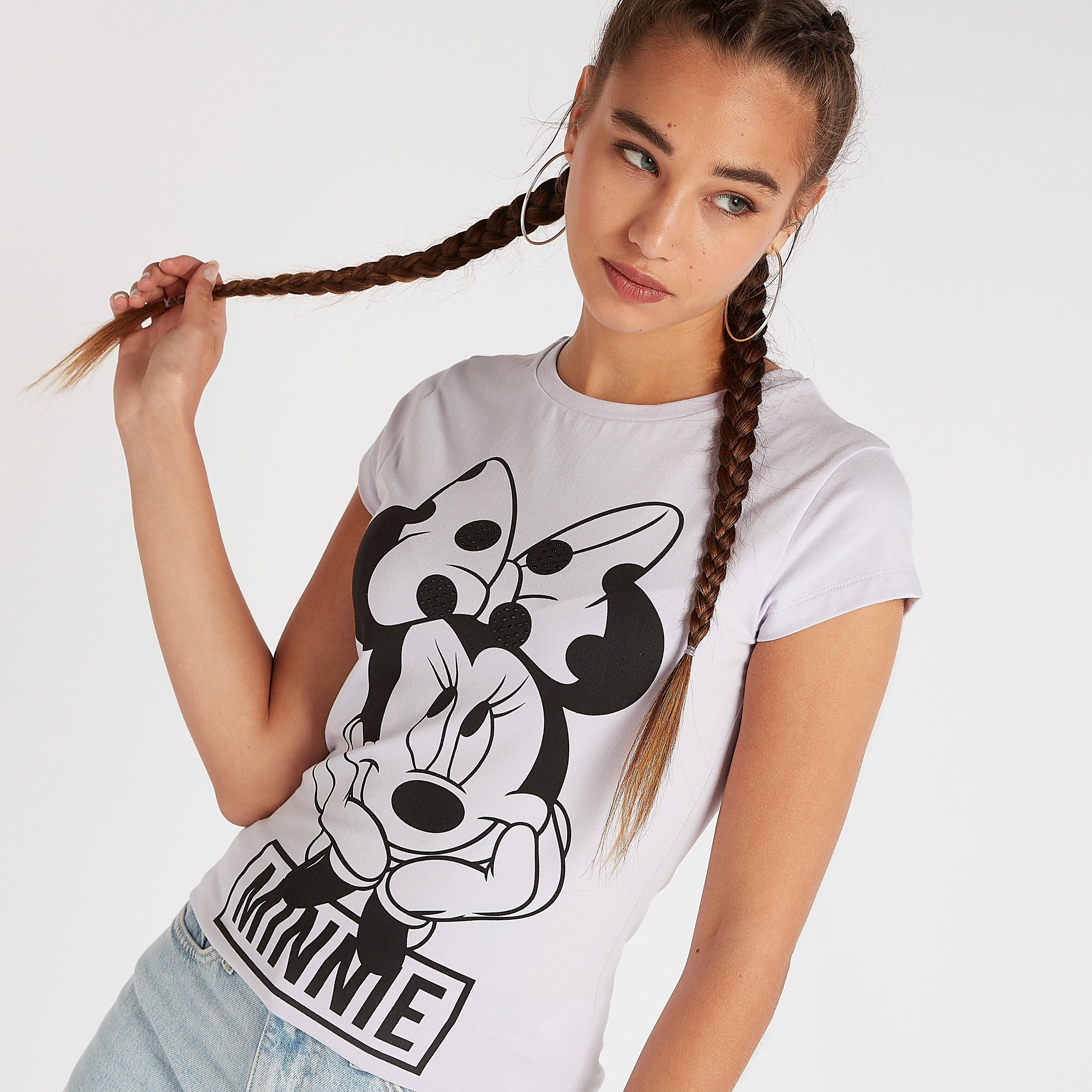 تيشيرت بياقة ضيّقة وأكمام كاب وطبعات ميني ماوس-women-clothing-tshirts-image-1