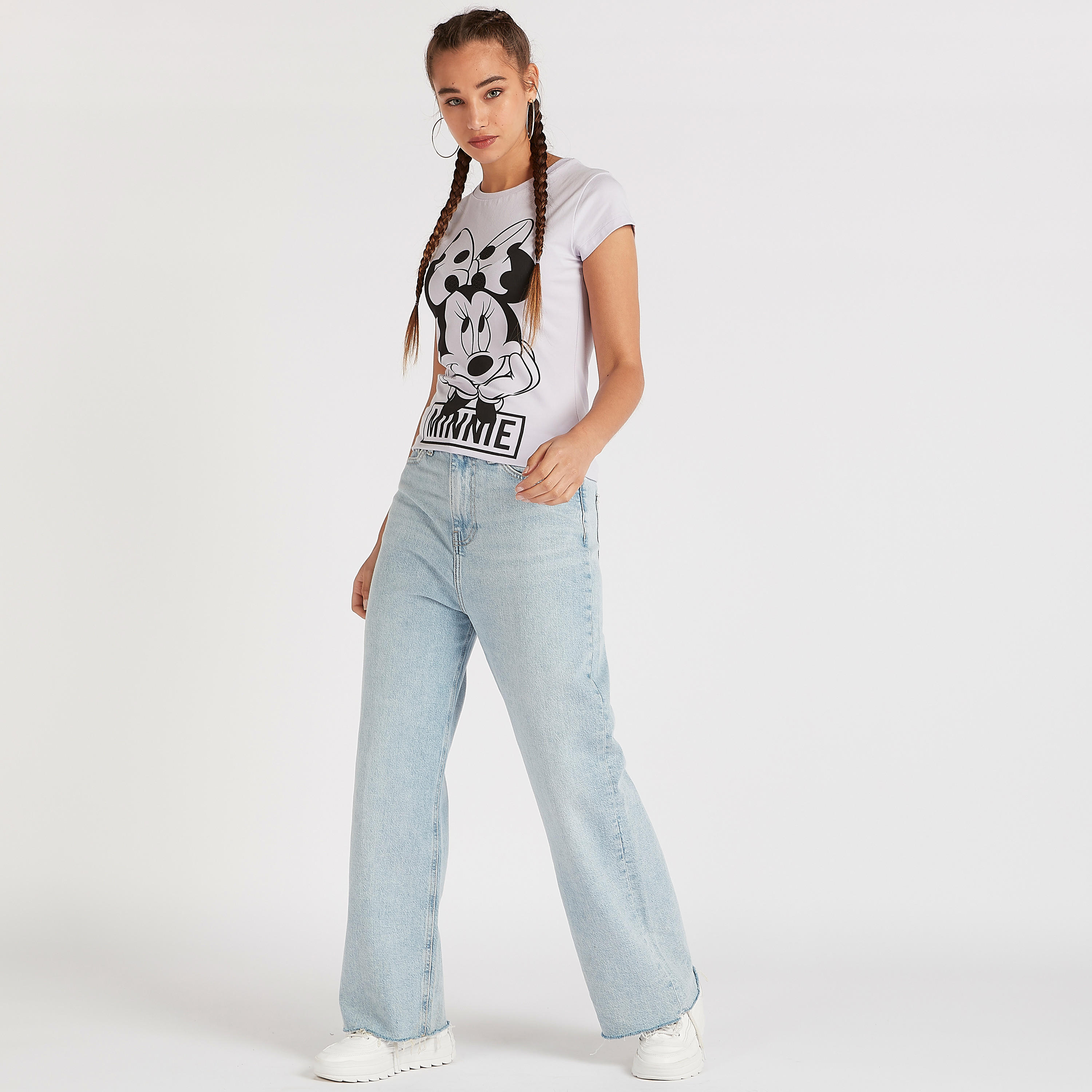 تيشيرت بياقة ضيّقة وأكمام كاب وطبعات ميني ماوس-women-clothing-tshirts-image-2