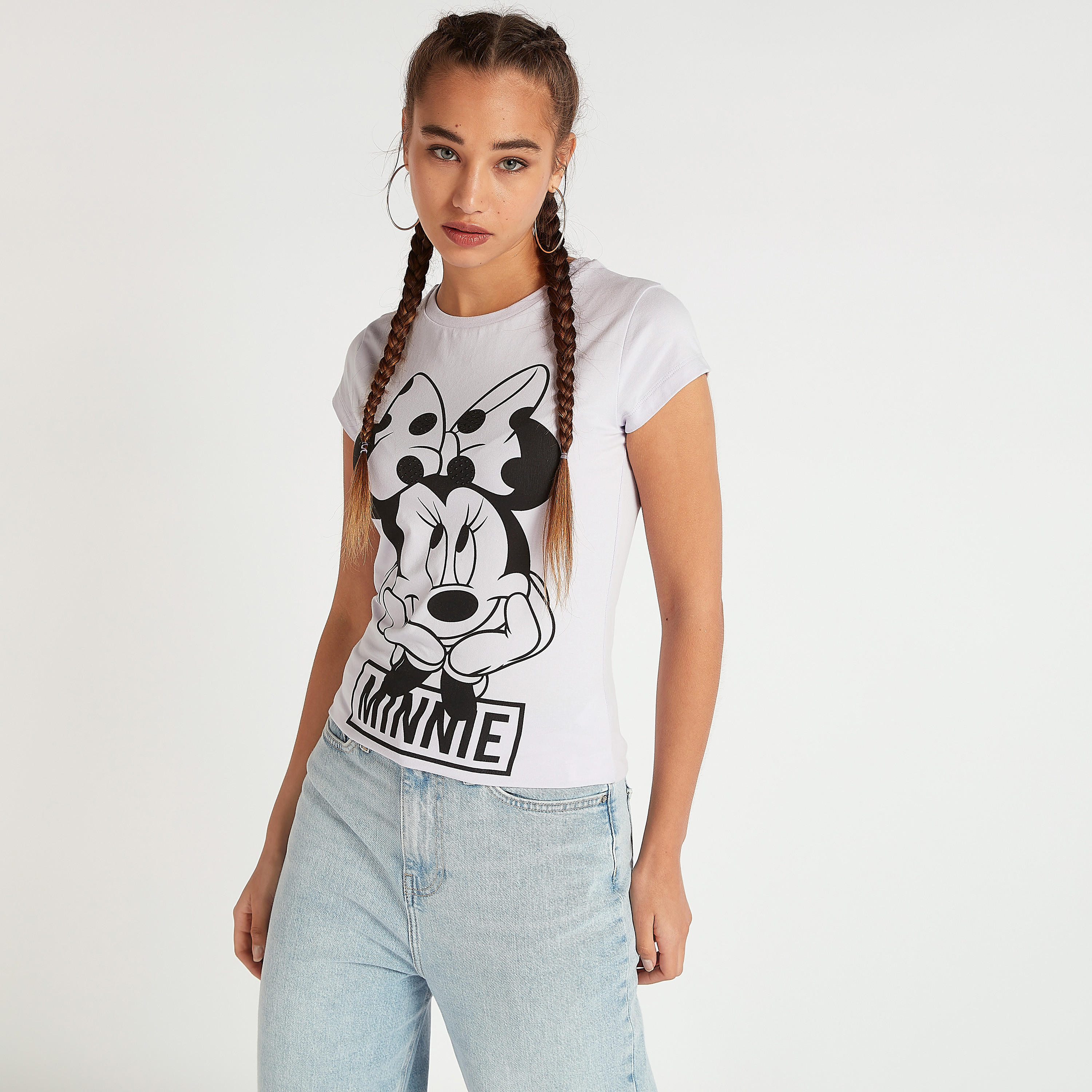 تيشيرت بياقة ضيّقة وأكمام كاب وطبعات ميني ماوس-women-clothing-tshirts-image-3