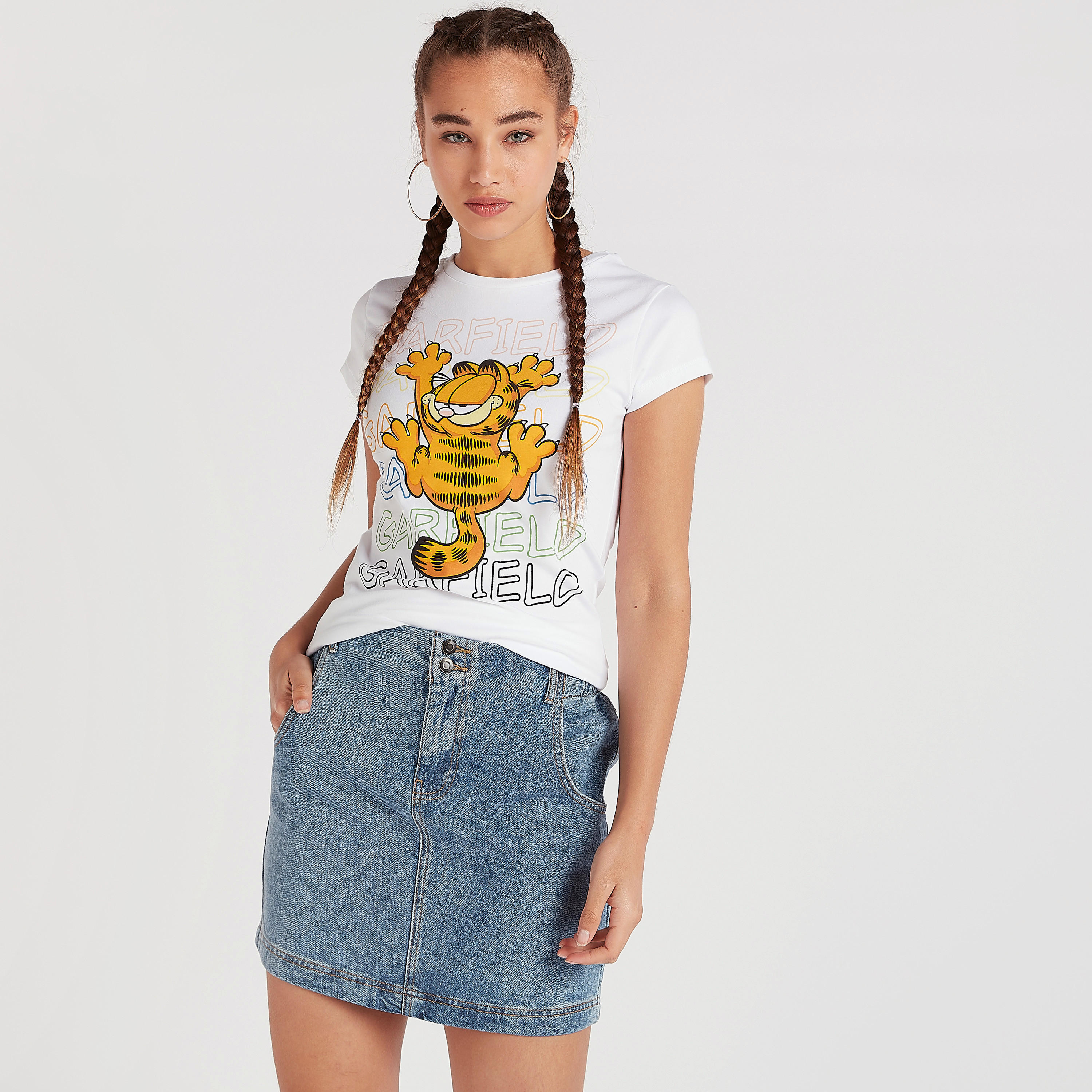 تيشيرت بياقة ضيّقة وأكمام كاب وطبعات غارفيد-women-clothing-tshirts-image-1