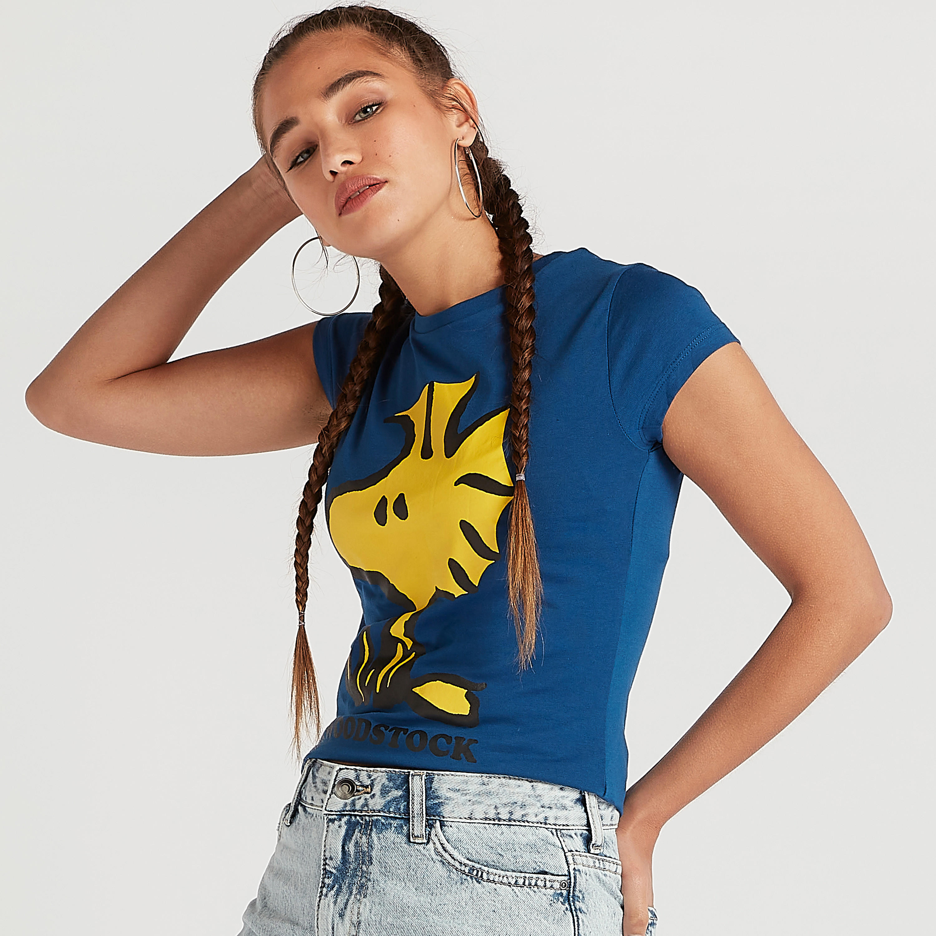 Peanuts Print T-shirt with Cap Sleeves and Crew Neck-women-clothing-tshirts-image-1