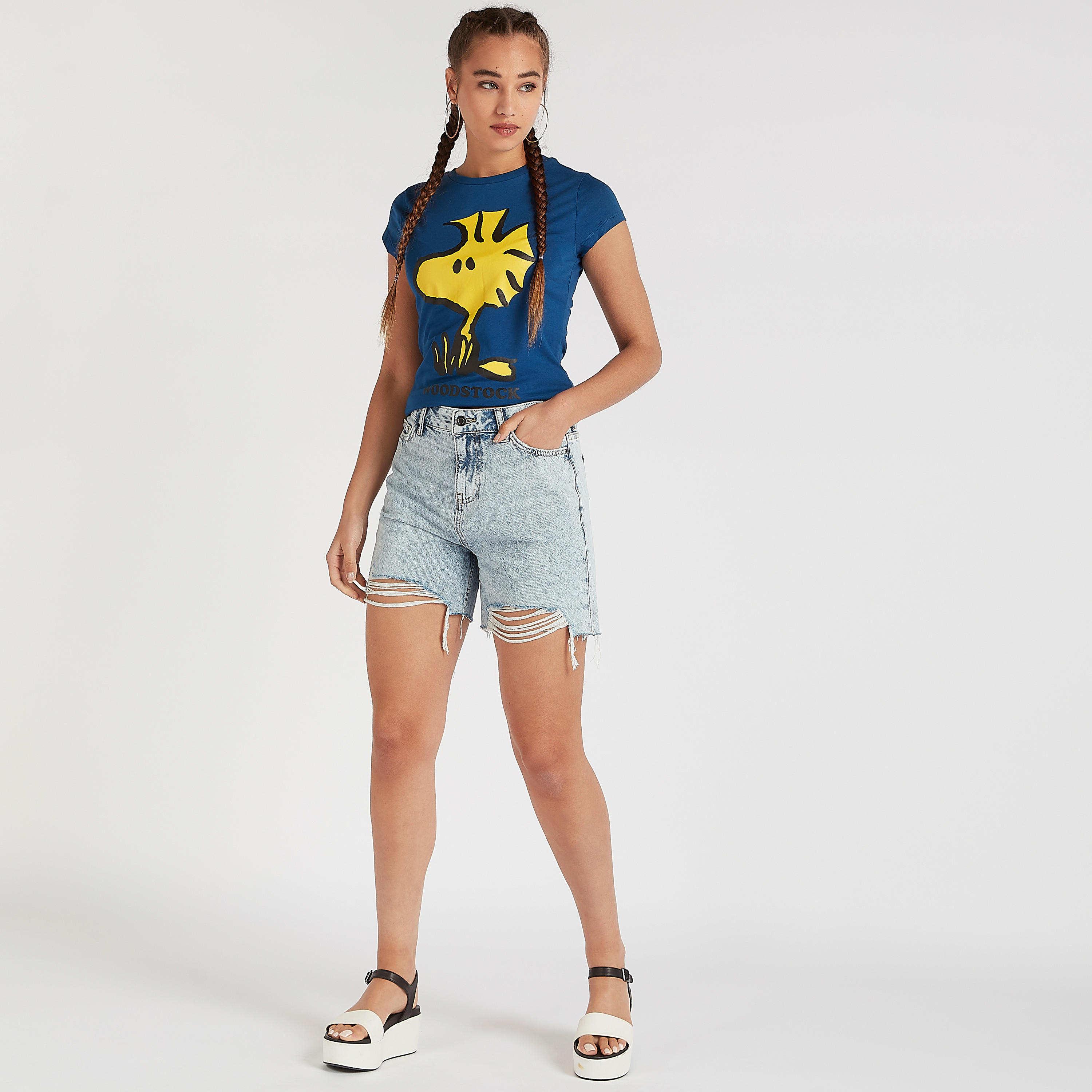 Peanuts Print T-shirt with Cap Sleeves and Crew Neck-women-clothing-tshirts-image-2