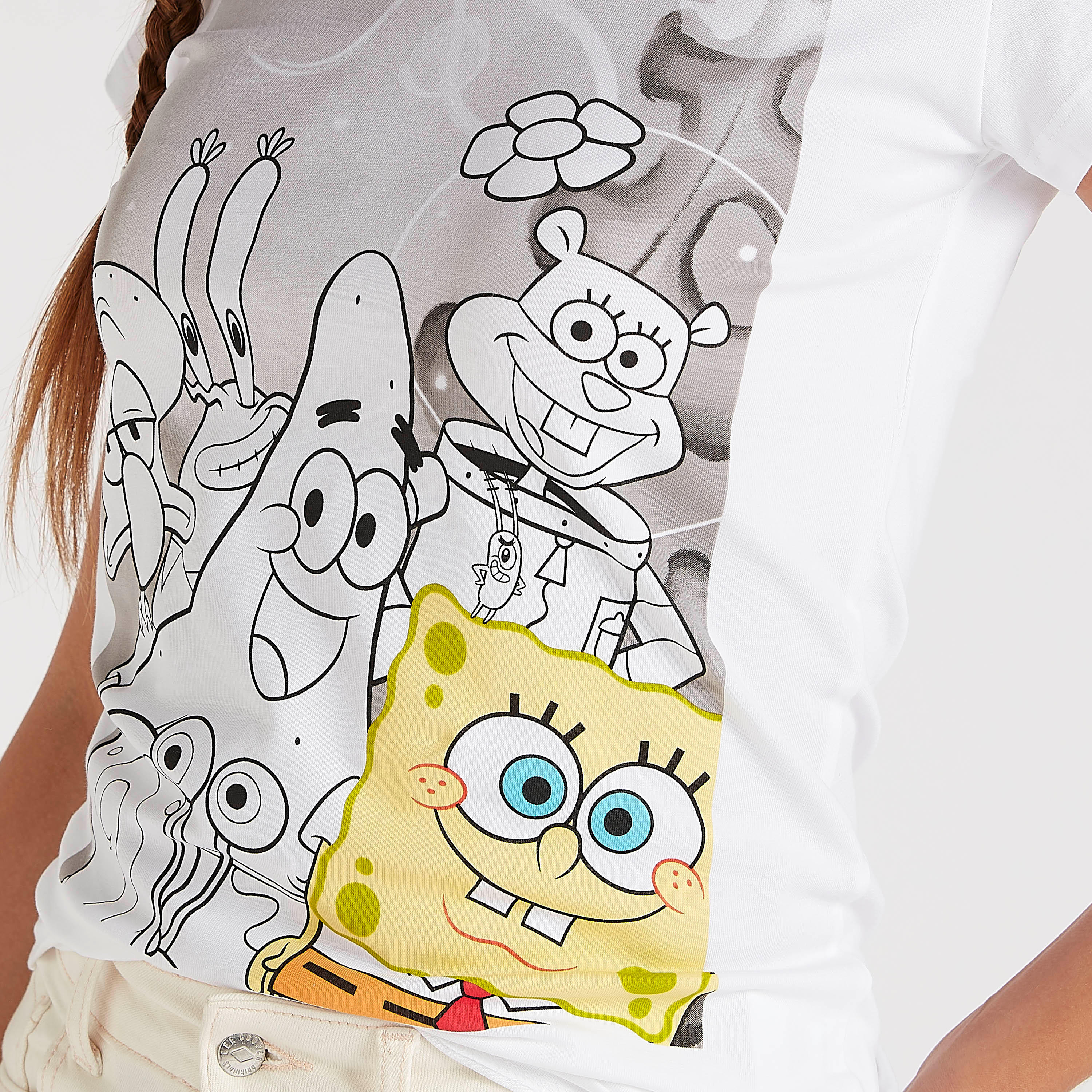 تيشيرت بأكمام كاب وطبعات سبونج بوب سكوير بانتس-women-clothing-tshirts-image-5