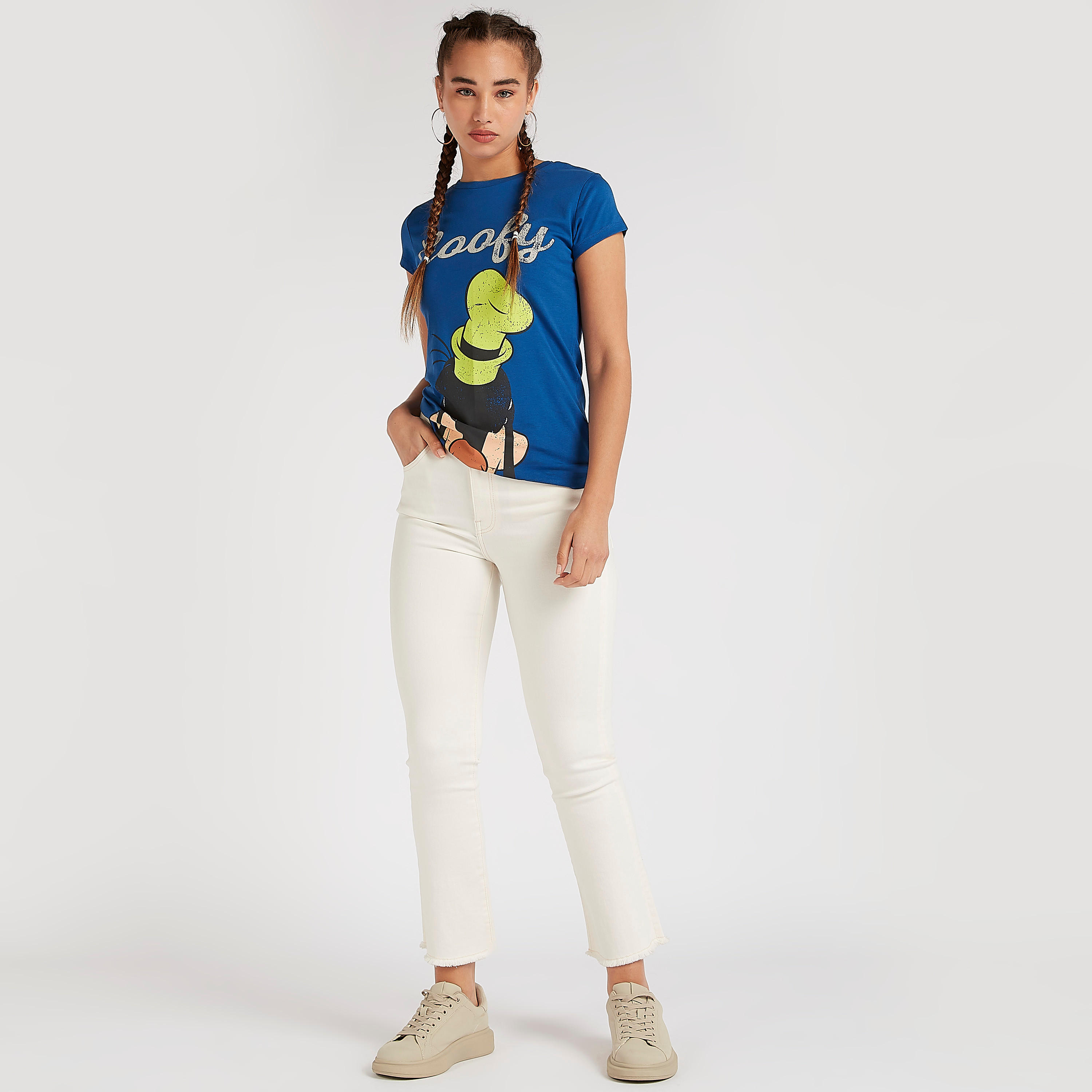 تيشيرت بياقة ضيّقة وأكمام كاب وطبعات جوفي-women-clothing-tshirts-image-2
