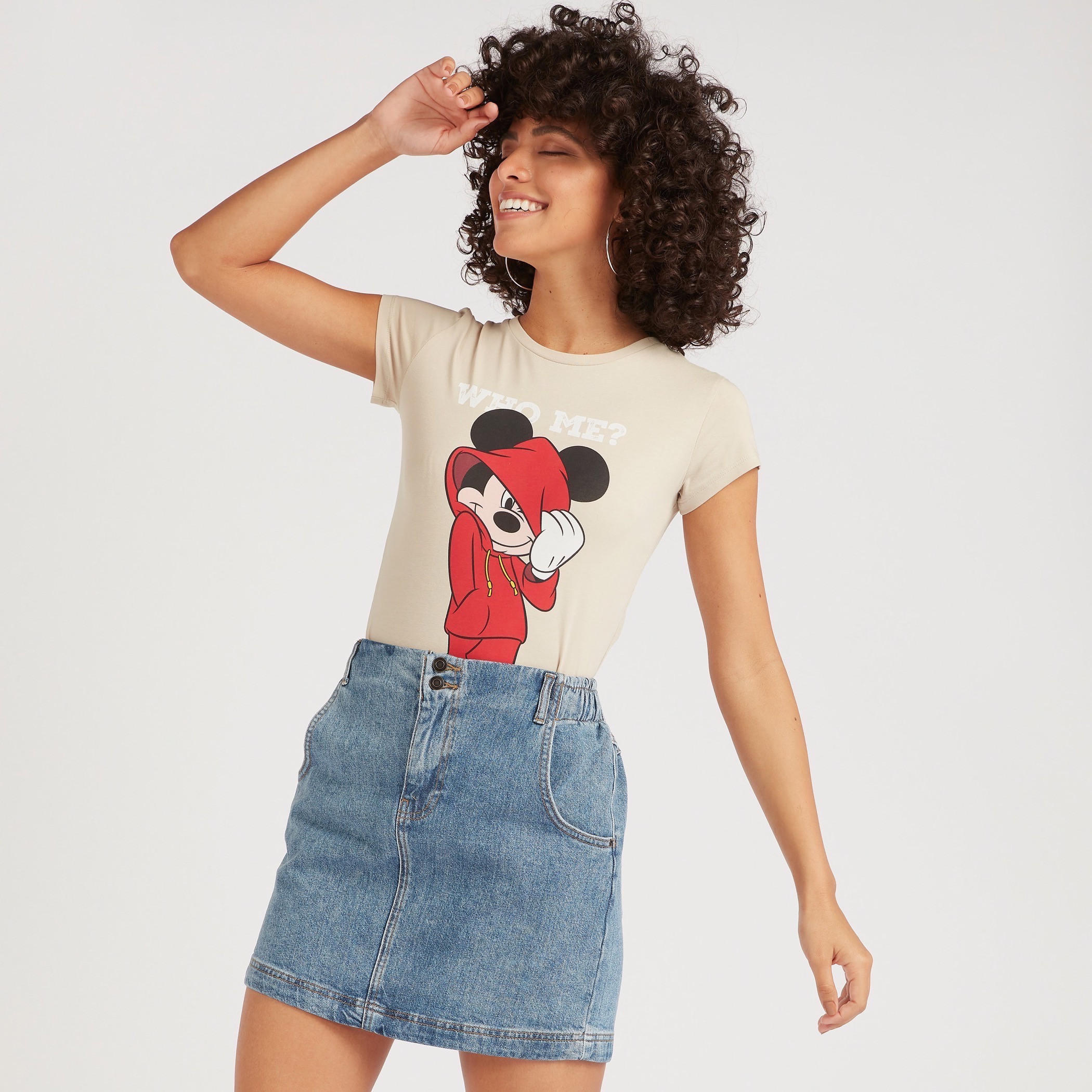 Mickey Mouse Print Crew Neck T-shirt with Cap Sleeves-women-clothing-tshirts-image-1