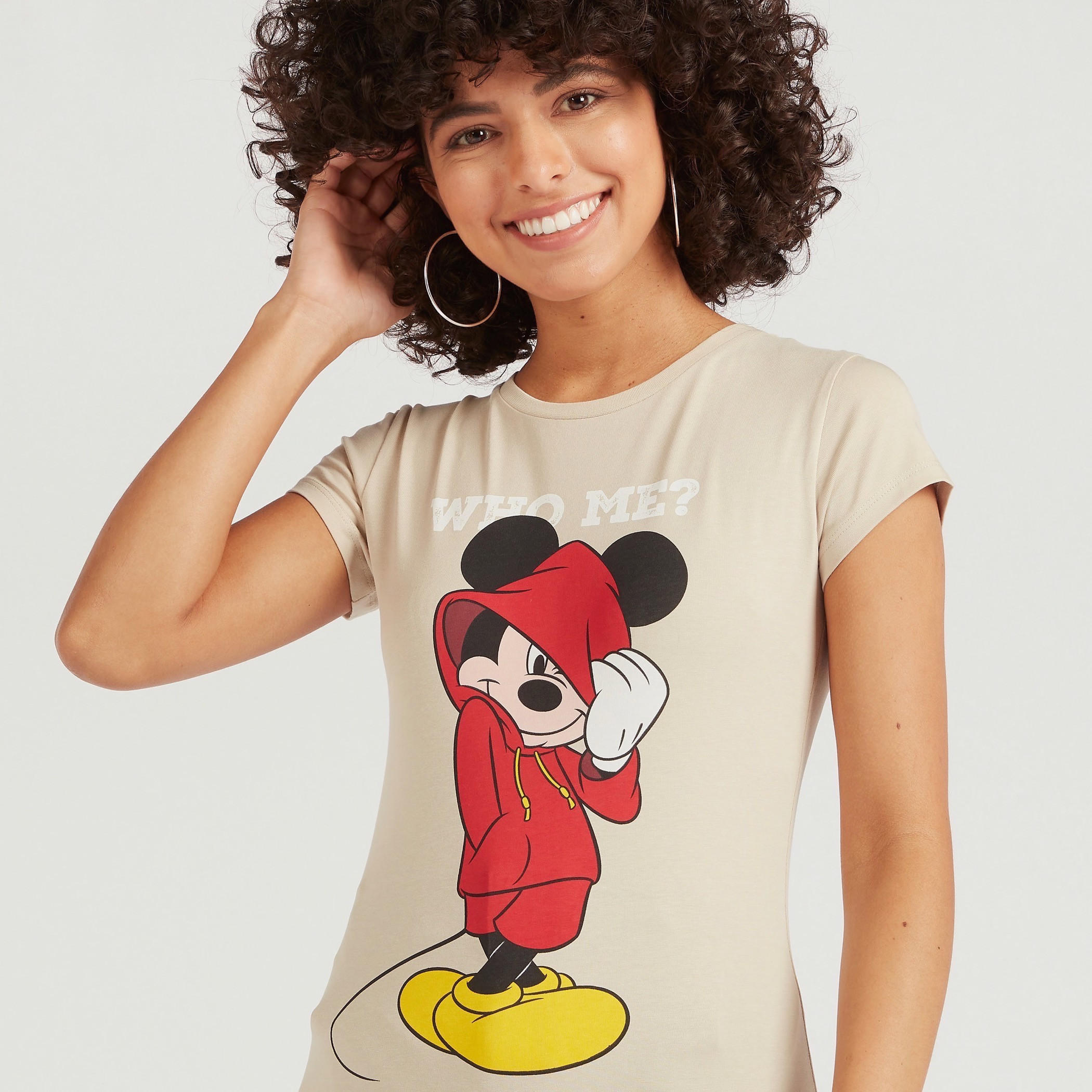 Mickey Mouse Print Crew Neck T-shirt with Cap Sleeves-women-clothing-tshirts-image-3