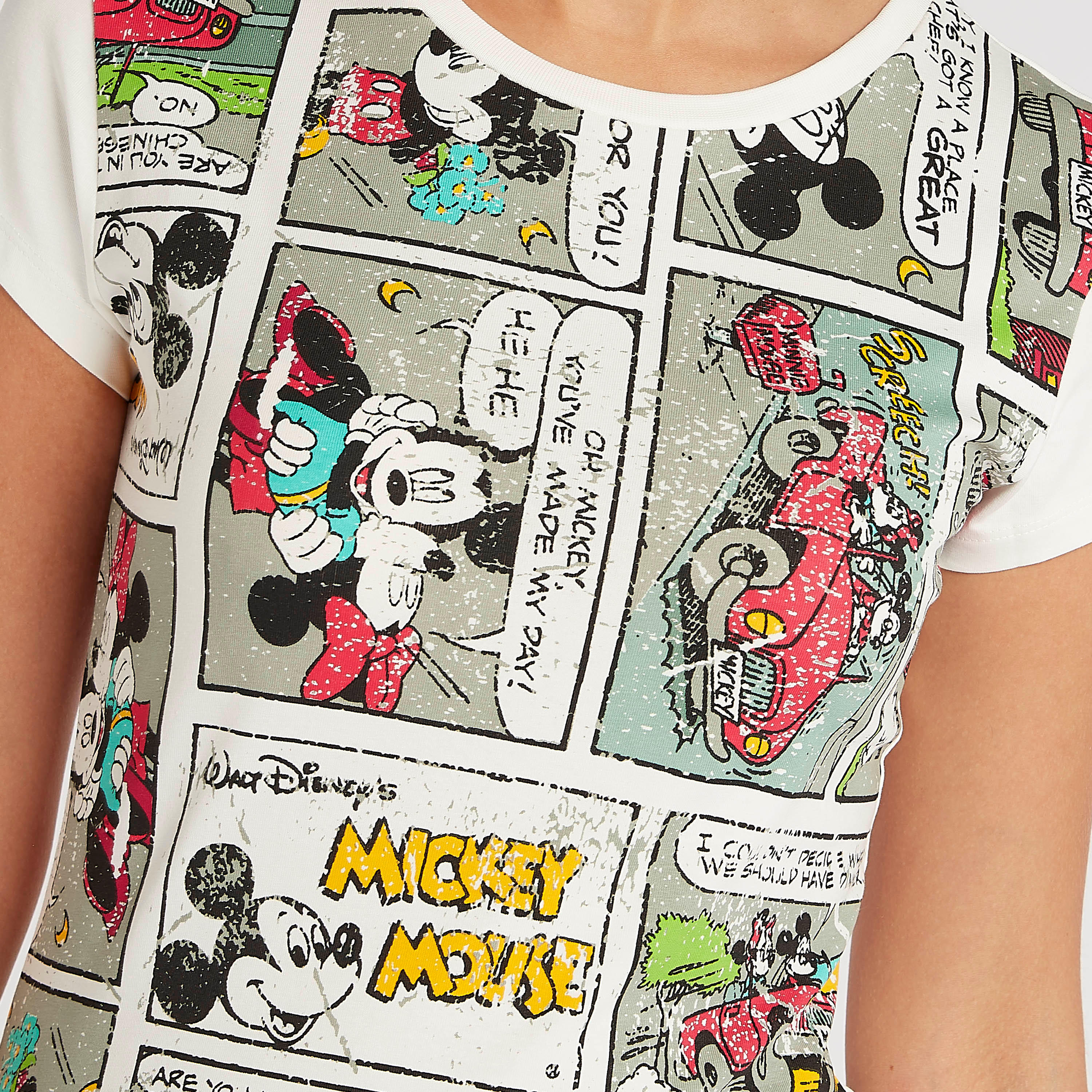 Mickey Mouse Print Crew Neck T-shirt with Cap Sleeves-women-clothing-tshirts-image-3