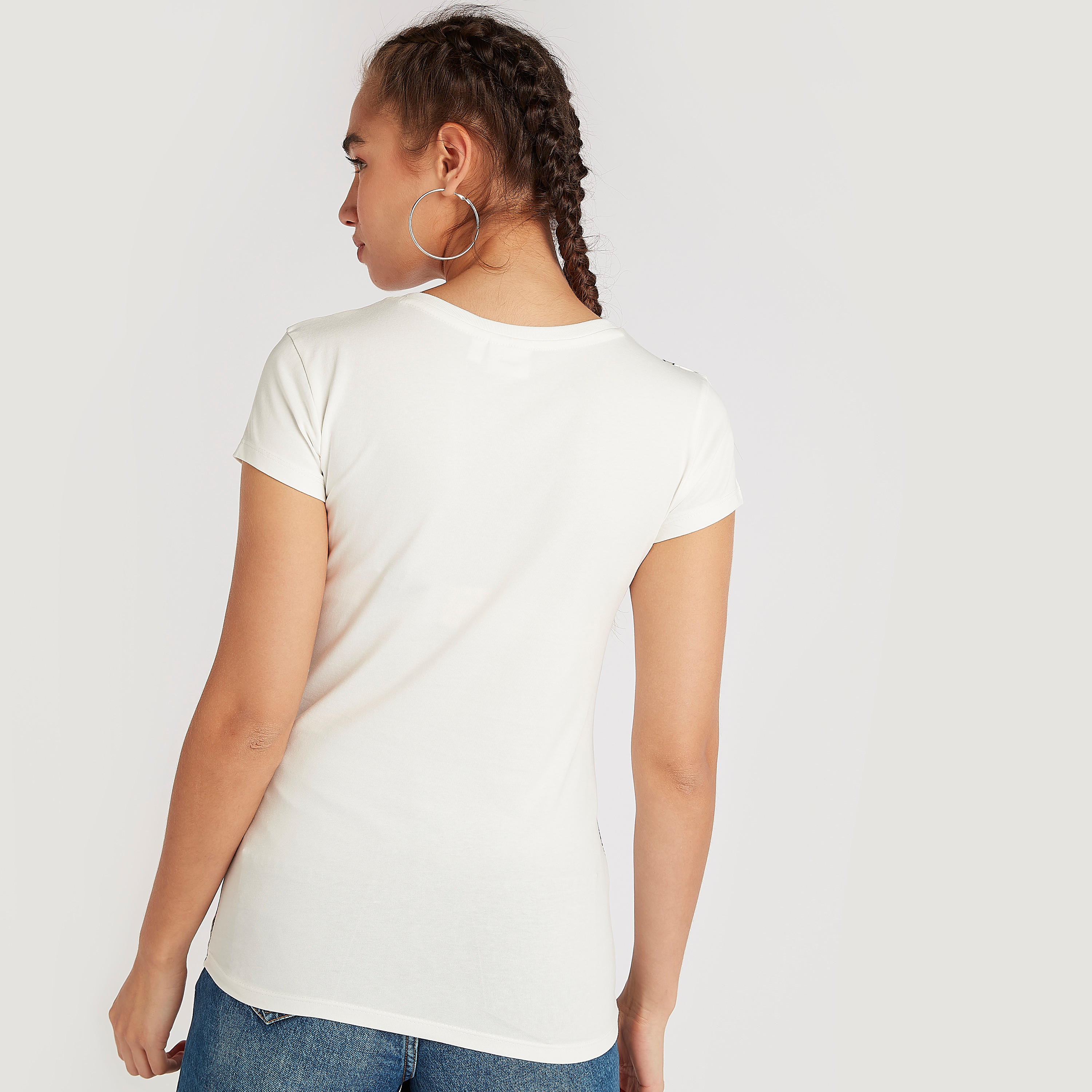 Mickey Mouse Print Crew Neck T-shirt with Cap Sleeves-women-clothing-tshirts-image-4