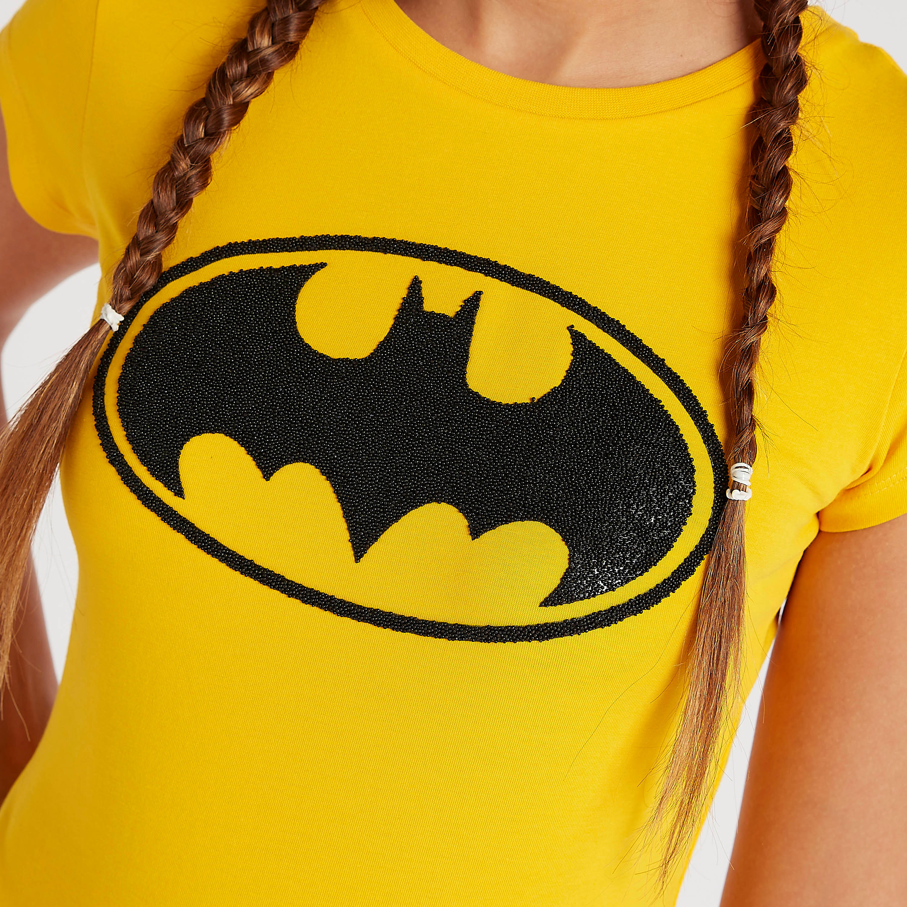 Batman Print Crew Neck T-shirt with Cap Sleeves-women-clothing-tshirts-image-3