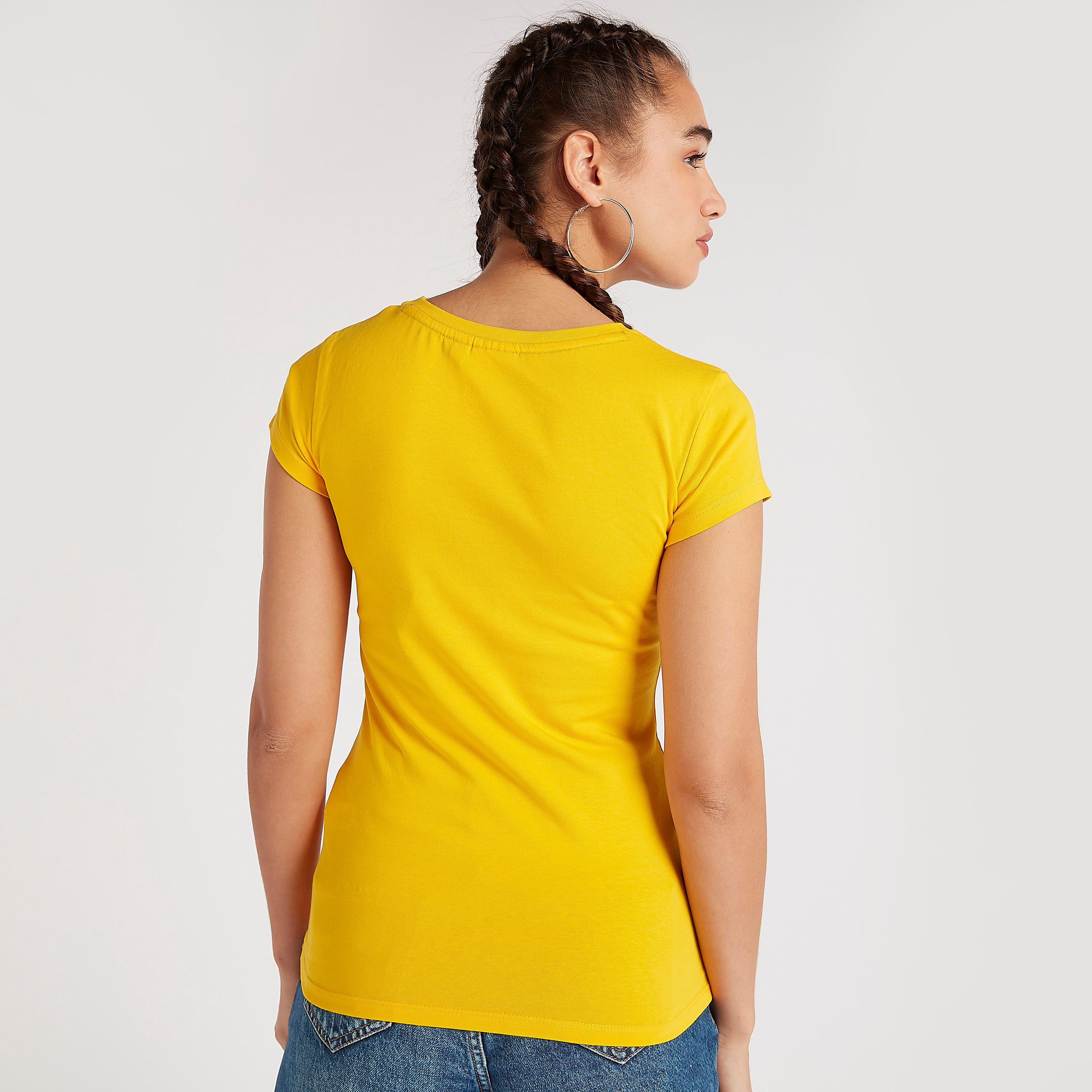 Batman Print Crew Neck T-shirt with Cap Sleeves-women-clothing-tshirts-image-4