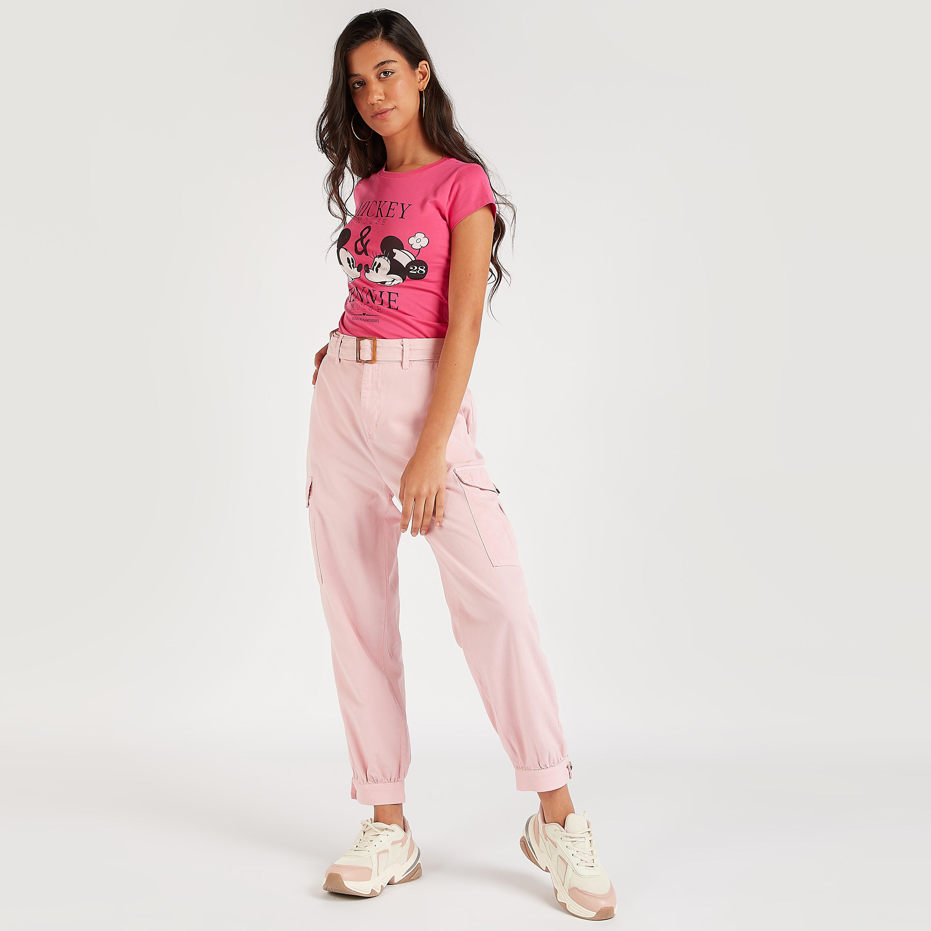 Mickey and Minnie Mouse Print T-shirt with Crew Neck-women-clothing-tshirts-image-2