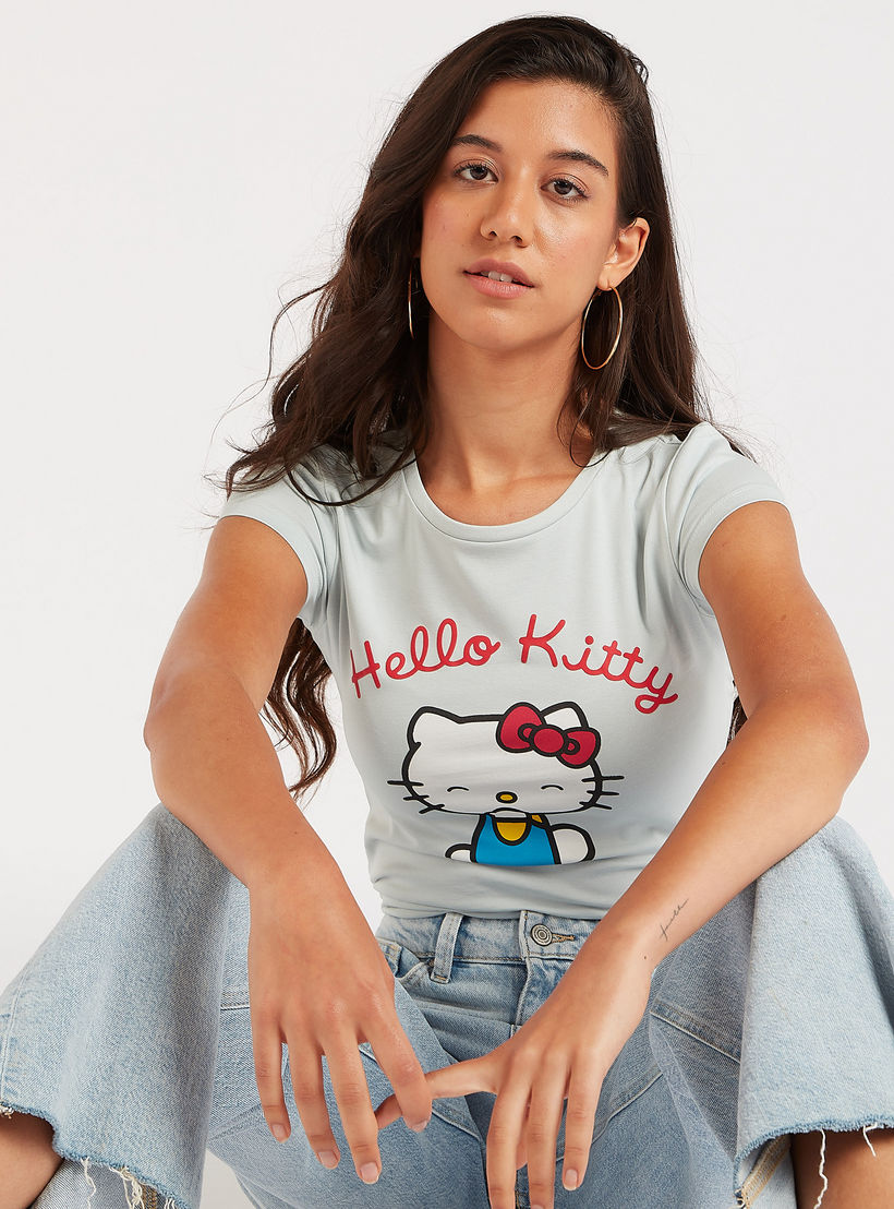 تيشيرت بياقة ضيّقة وأكمام كاب وطبعات هالو كيتي-women-clothing-tshirts-image-5