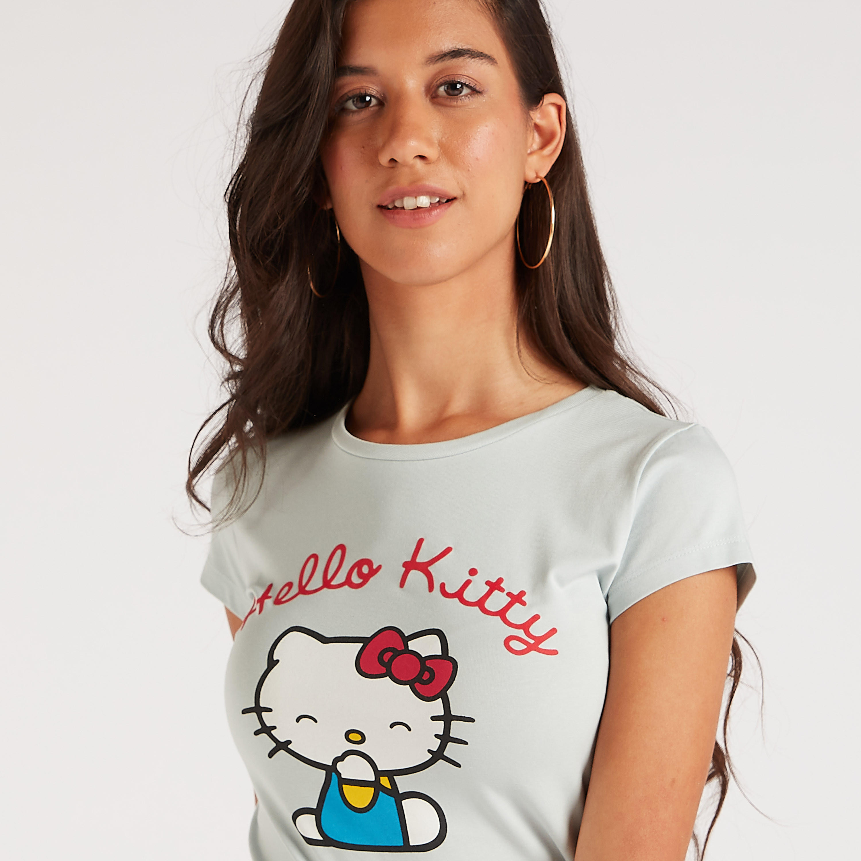 تيشيرت بياقة ضيّقة وأكمام كاب وطبعات هالو كيتي-women-clothing-tshirts-image-3