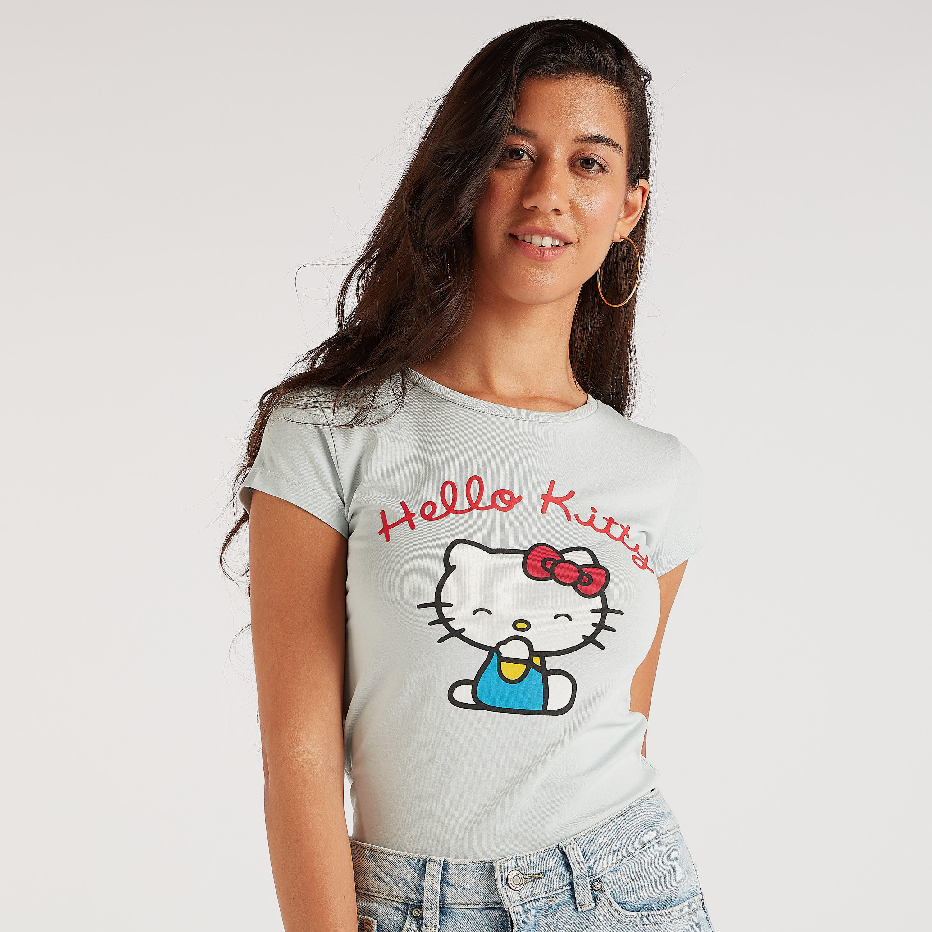 تيشيرت بياقة ضيّقة وأكمام كاب وطبعات هالو كيتي-women-clothing-tshirts-image-1