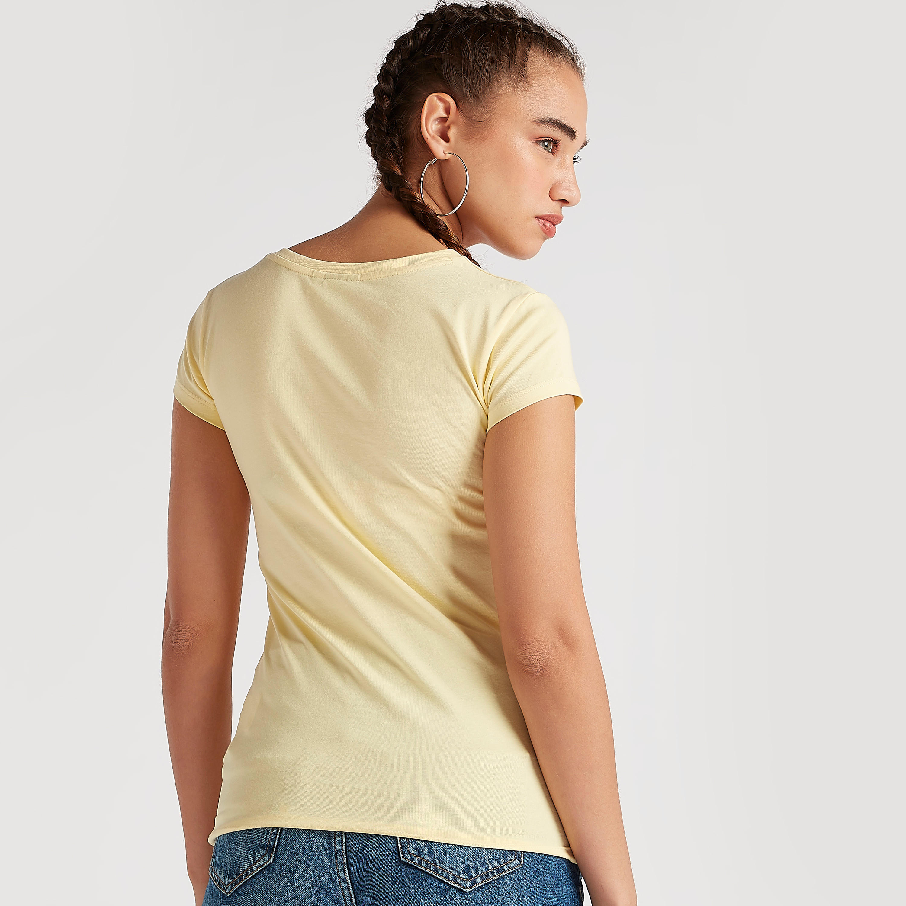 The Flintstones Print Crew Neck T-shirt with Cap Sleeves-women-clothing-tshirts-image-4