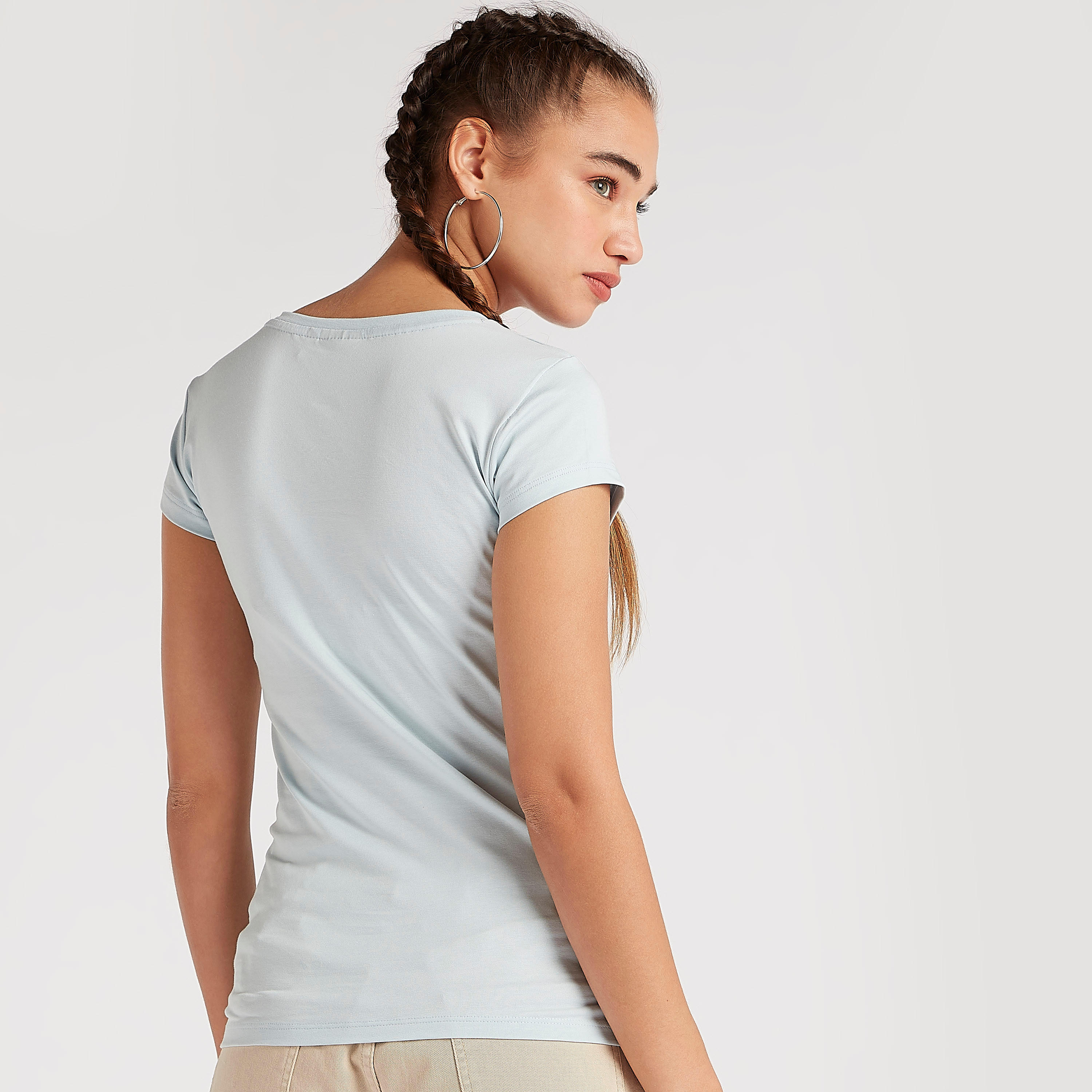 The Pink Panther Print Crew Neck T-shirt with Cap Sleeves-women-clothing-tshirts-image-4