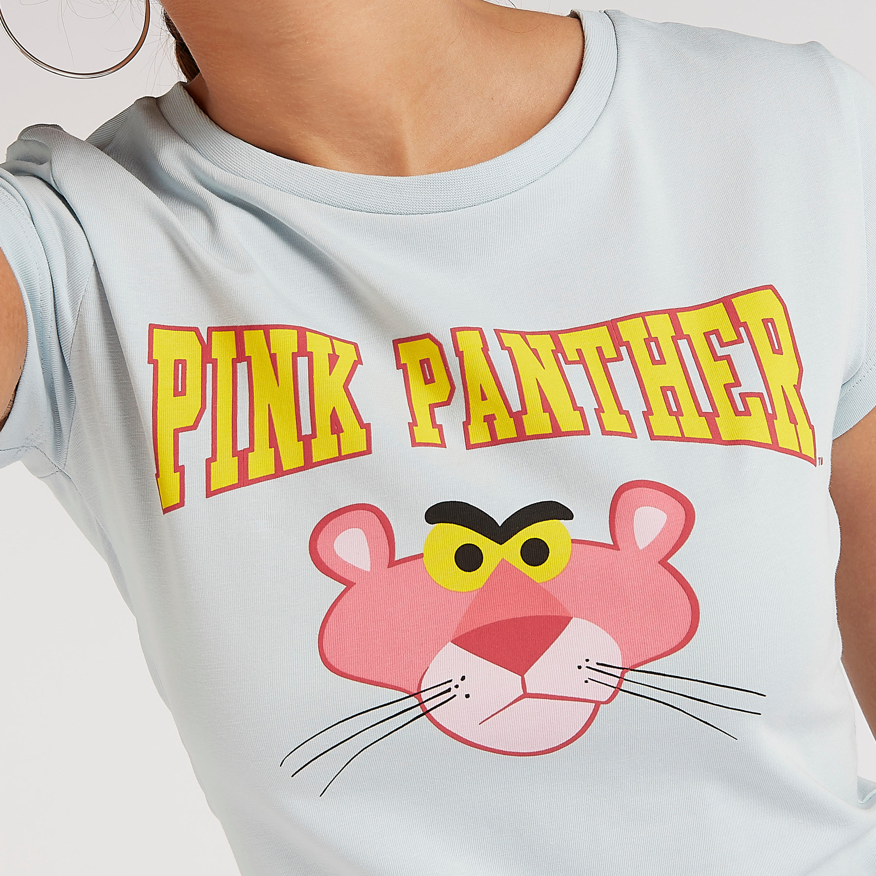 The Pink Panther Print Crew Neck T-shirt with Cap Sleeves-women-clothing-tshirts-image-5