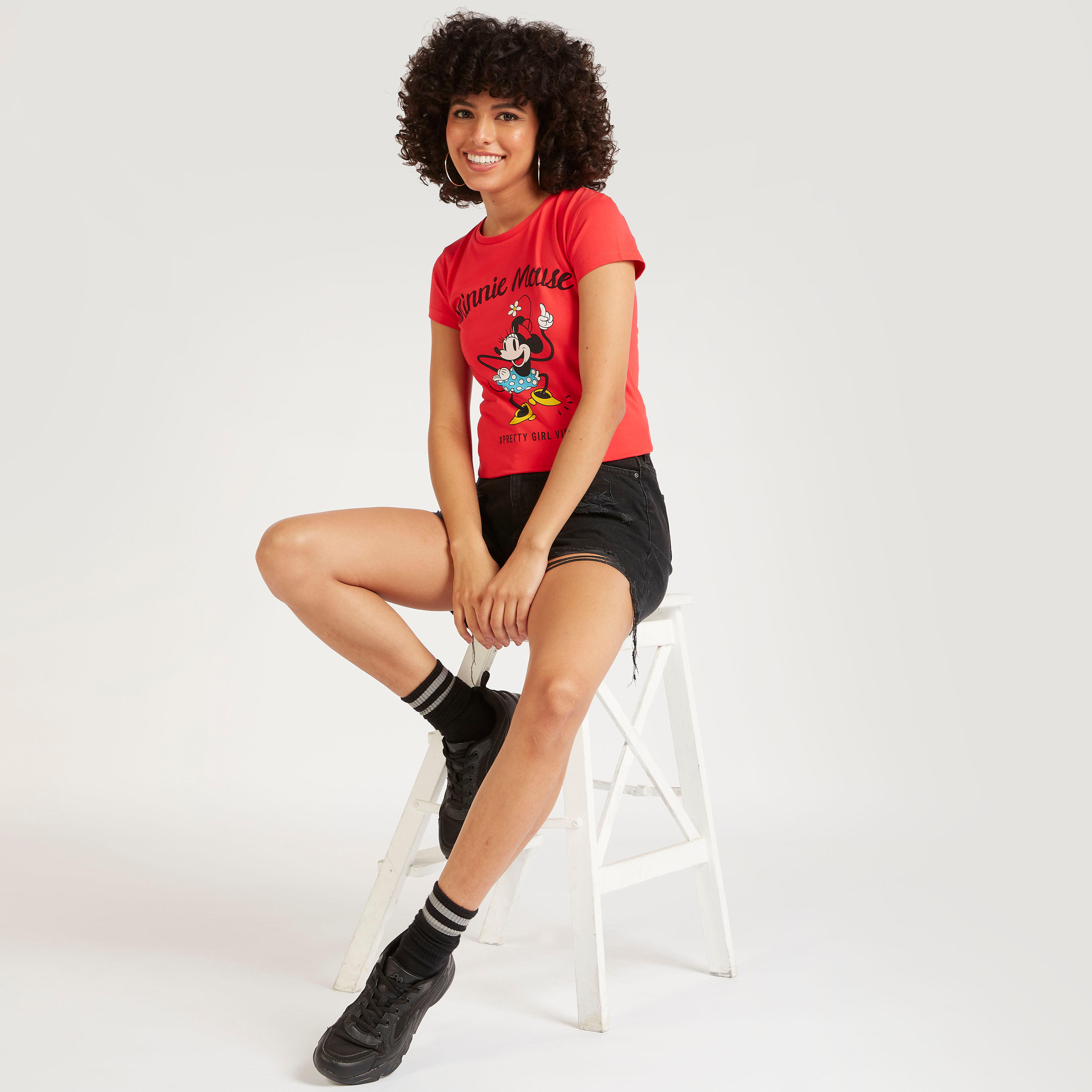 Printed Crew Neck T-shirt with Cap Sleeves-women-clothing-tshirts-image-2