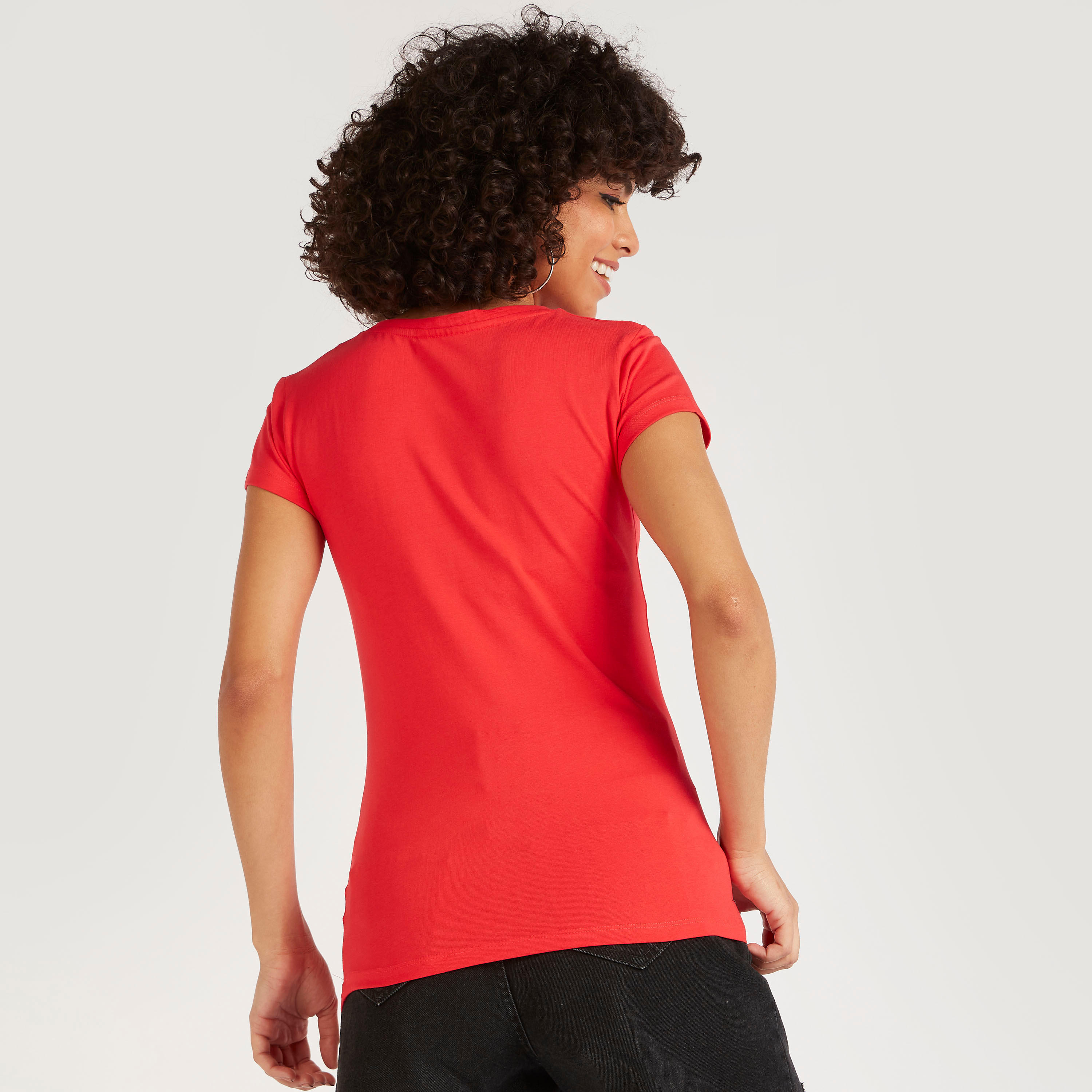 Printed Crew Neck T-shirt with Cap Sleeves-women-clothing-tshirts-image-4