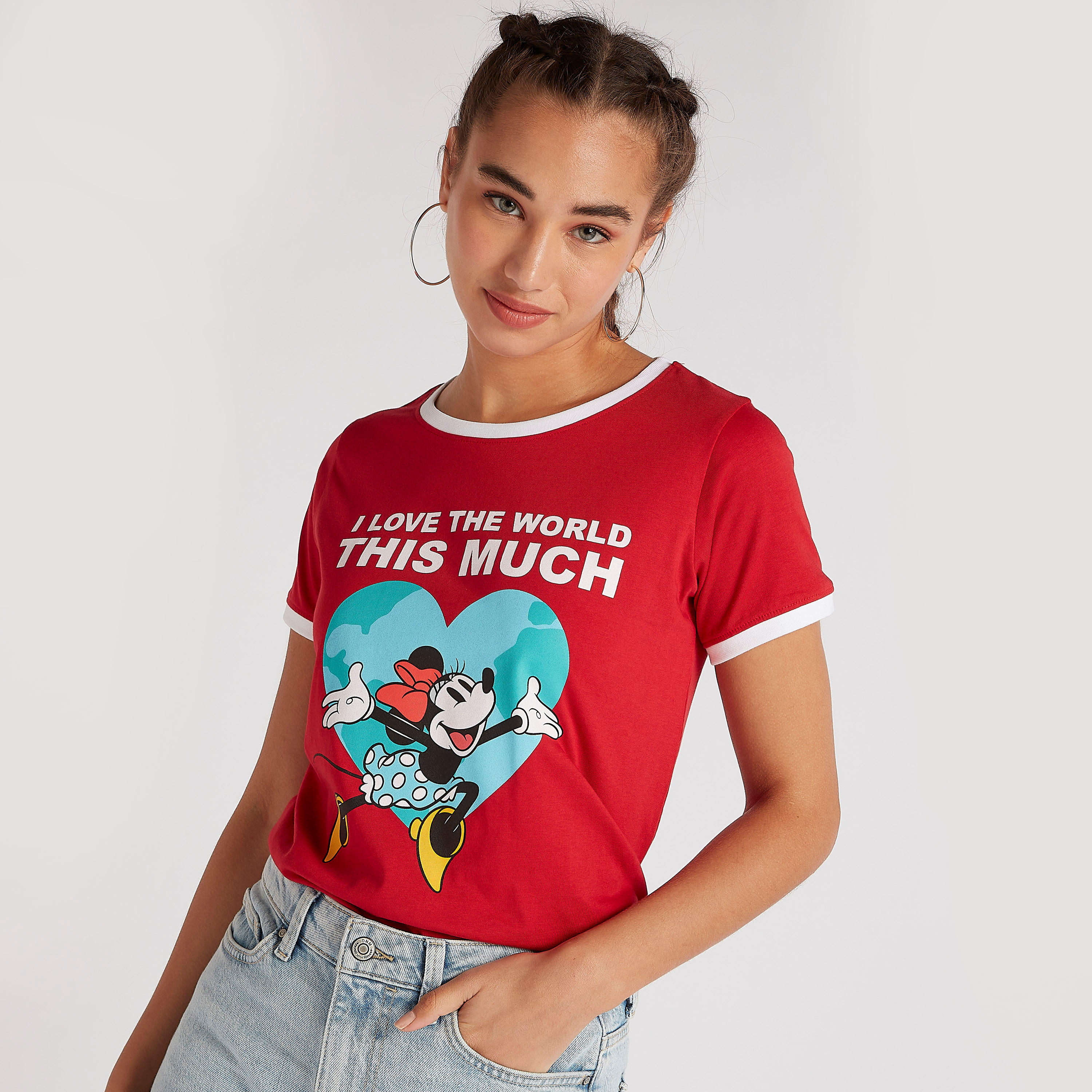 Minnie Mouse Print Round Neck T-shirt with Short Sleeves-women-clothing-tshirts-image-1