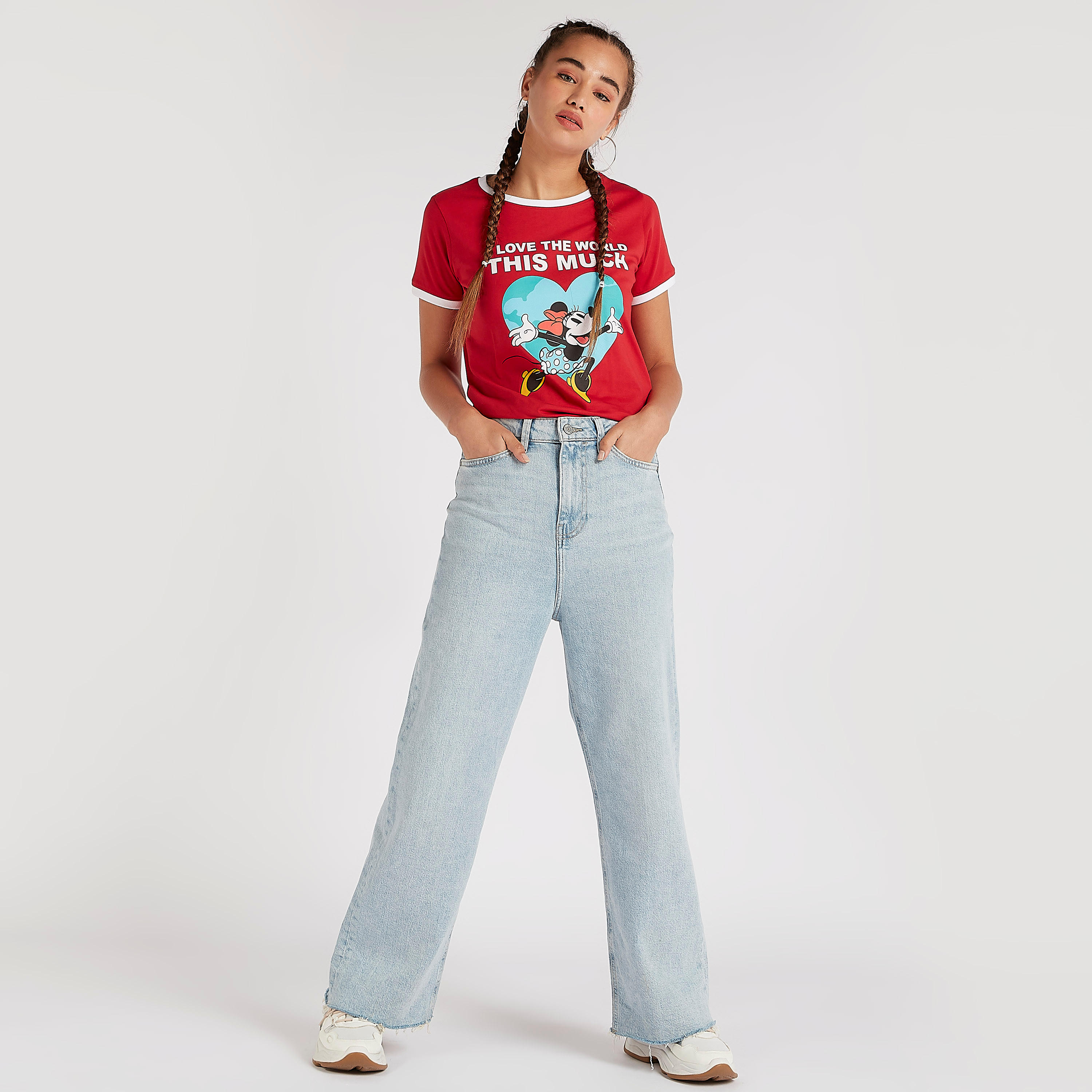 Minnie Mouse Print Round Neck T-shirt with Short Sleeves-women-clothing-tshirts-image-2