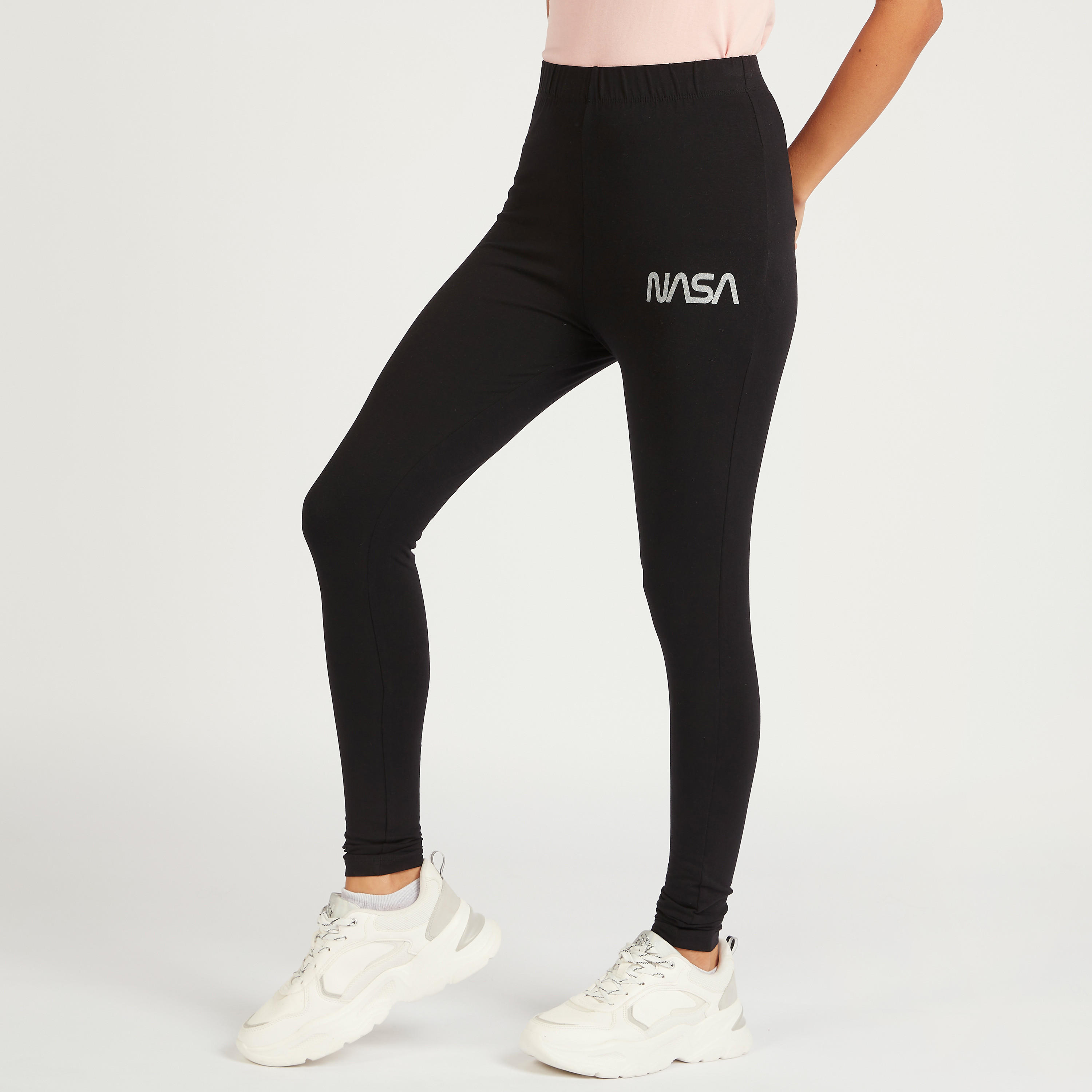 NASA Solid Mid-Rise Leggings with Elasticated Waistband-women-clothing-bottoms-leggings-image-1