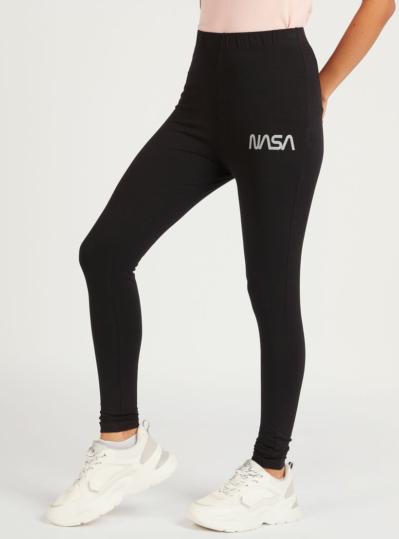 NASA Solid Mid-Rise Leggings with Elasticated Waistband-women-clothing-bottoms-leggings-image-1
