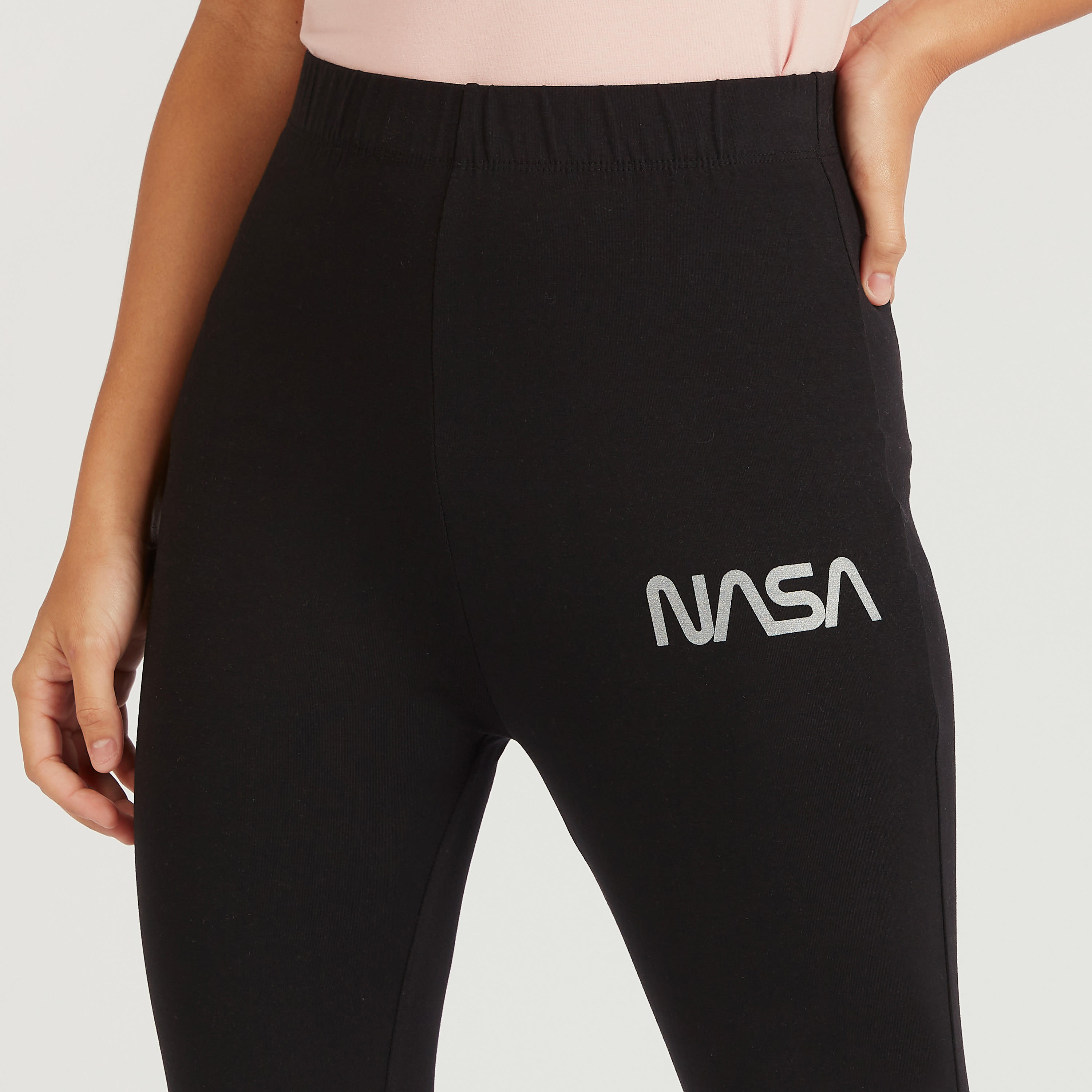 NASA Solid Mid-Rise Leggings with Elasticated Waistband-women-clothing-bottoms-leggings-image-3