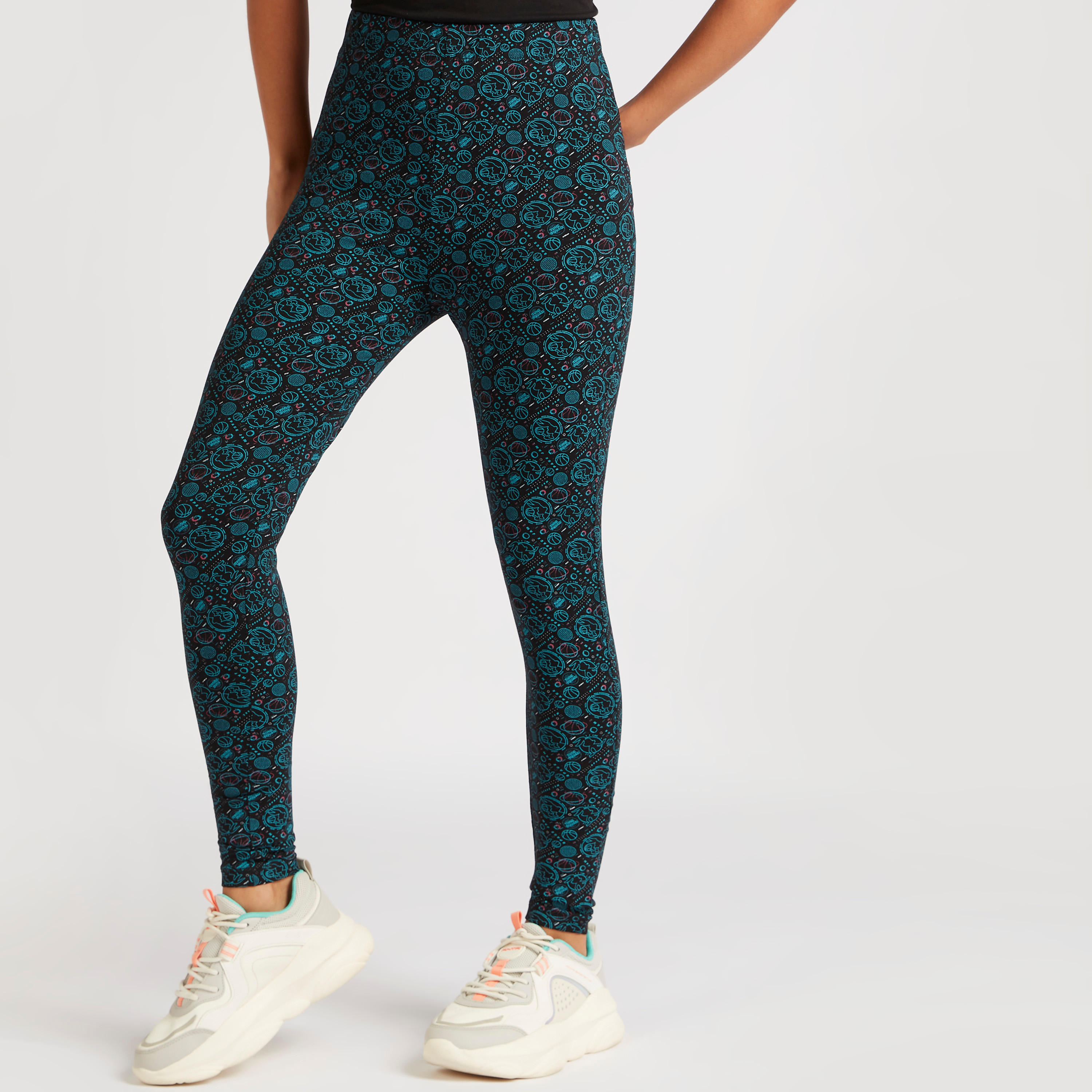 بنطلون ليقنز سادة بخصر مطّاطي متوسط الارتفاع وطبعات تيون سكواد-women-clothing-bottoms-leggings-image-1