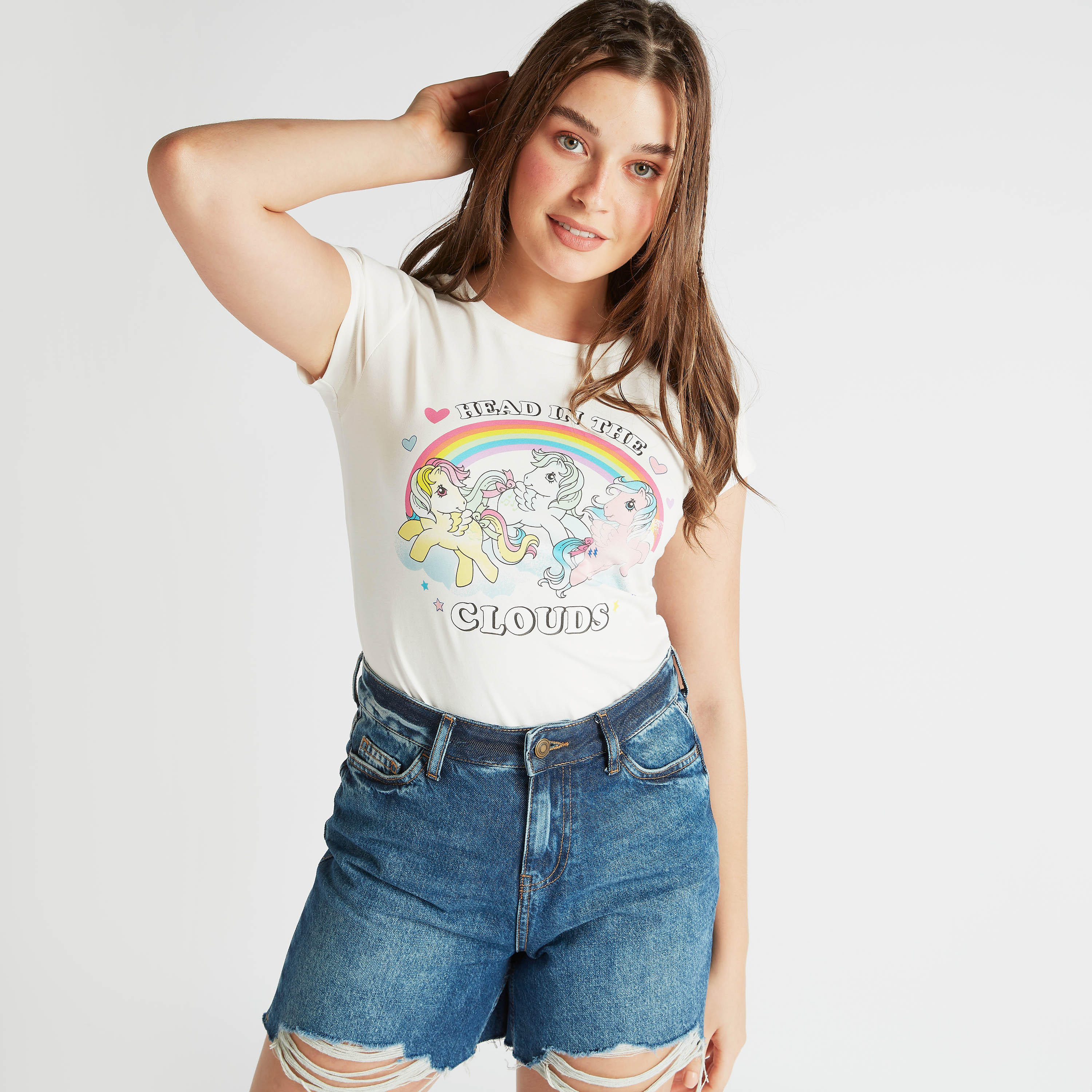 تيشيرت بياقة ضيّقة وأكمام قصيرة وطبعات يونيكورن-women-clothing-tshirts-image-1