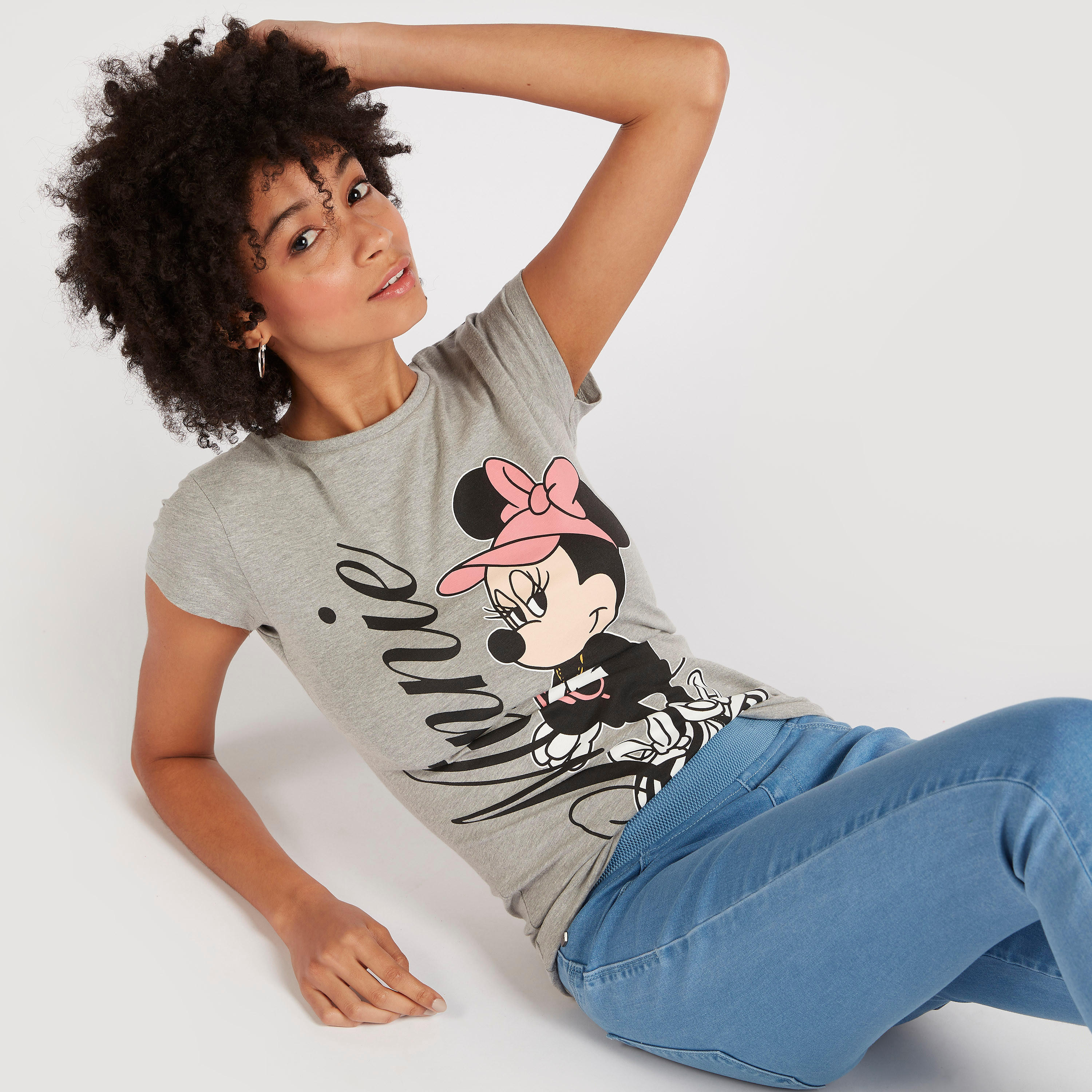 Minnie Mouse Print T-shirt with Cap Sleeves and Crew Neck-women-clothing-tshirts-image-1