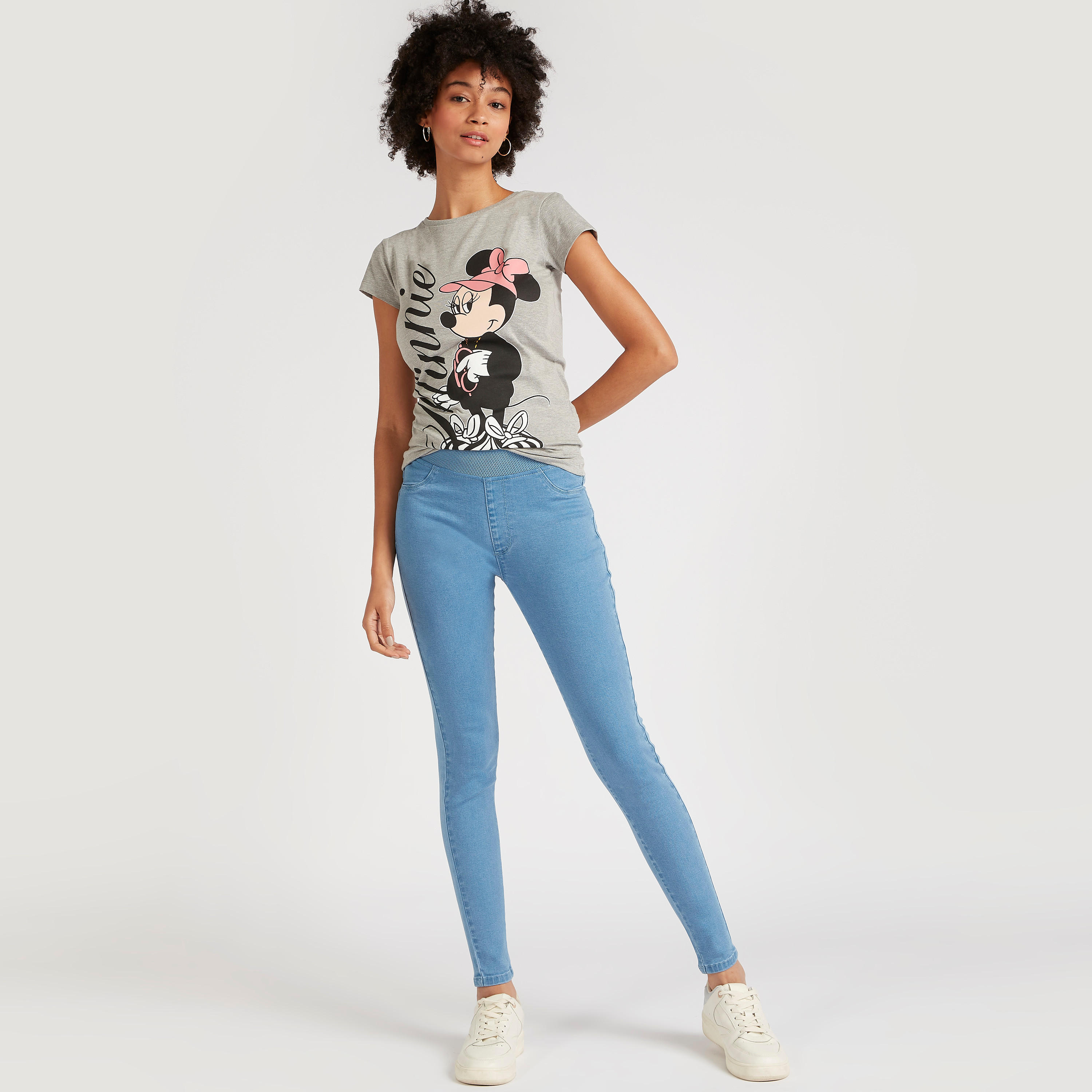 Minnie Mouse Print T-shirt with Cap Sleeves and Crew Neck-women-clothing-tshirts-image-2
