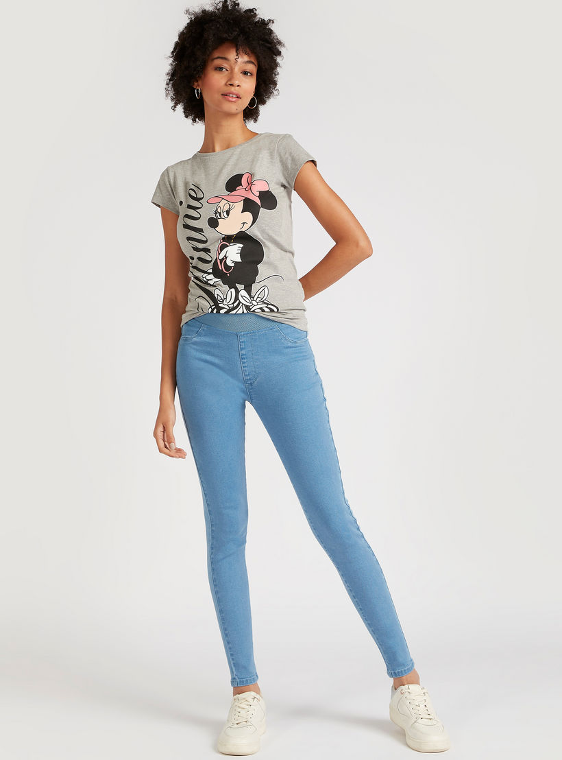 Minnie Mouse Print T-shirt with Cap Sleeves and Crew Neck-women-clothing-tshirts-image-2